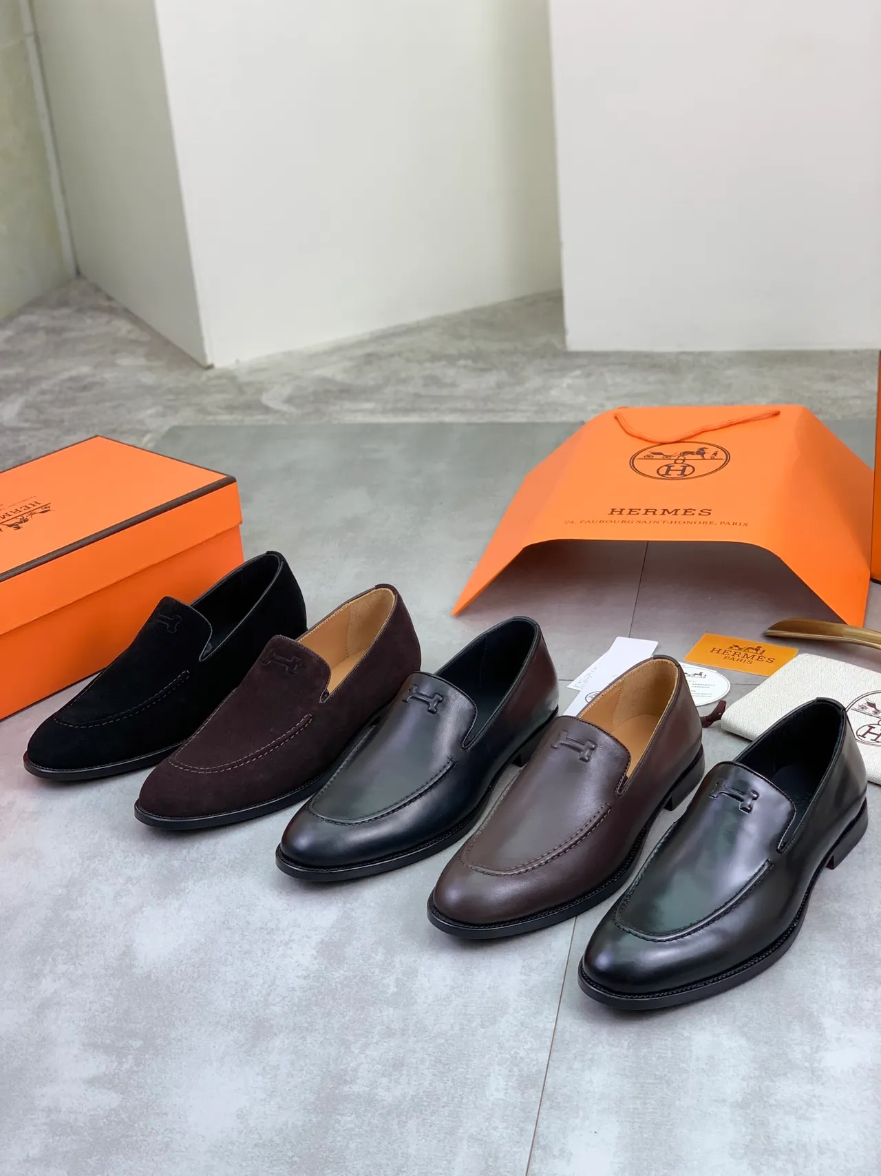 Hermès H Logo Loafer Brown Suede Men's Loafers
