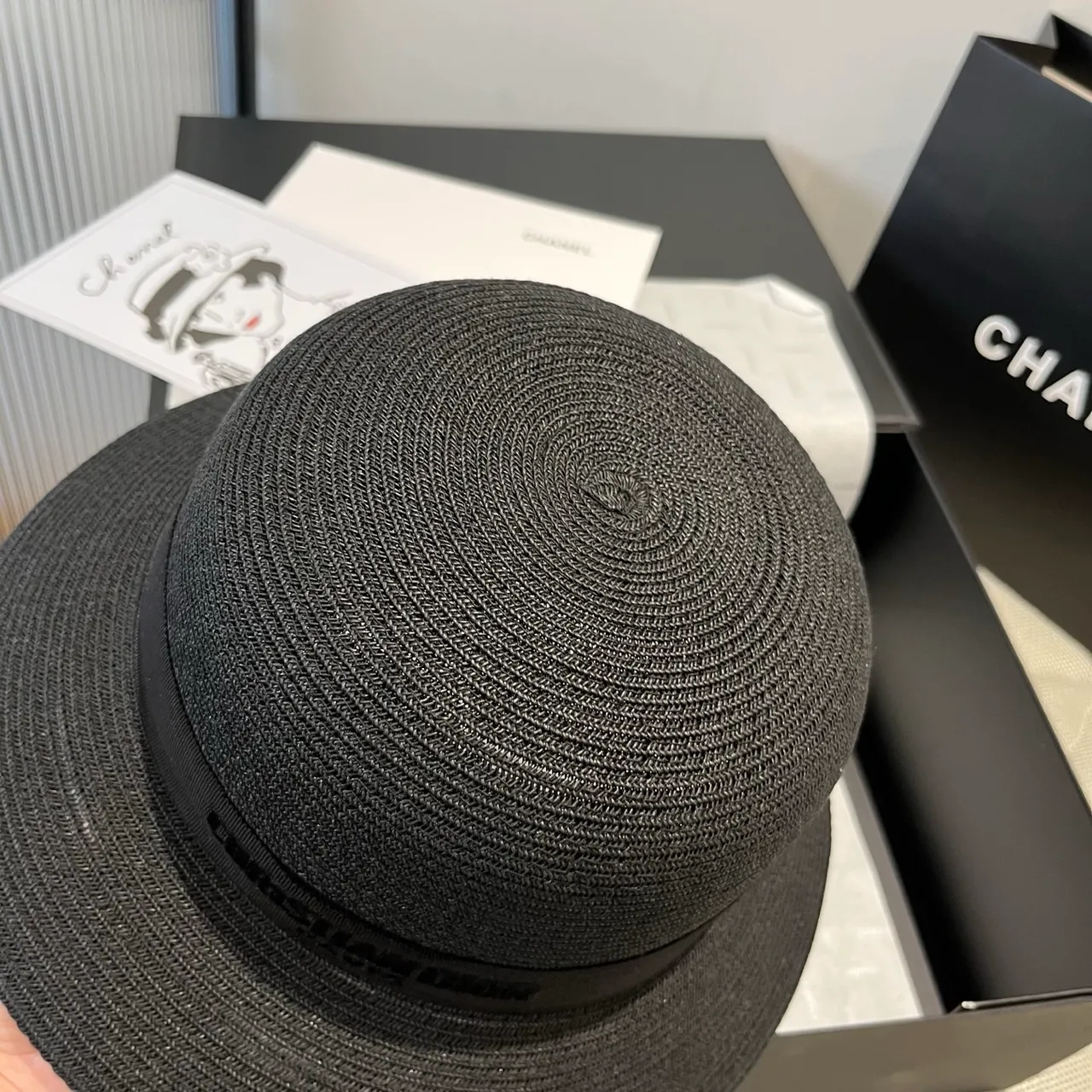Dior Black Woven Straw-Like Texture Pinched Crown Fedora