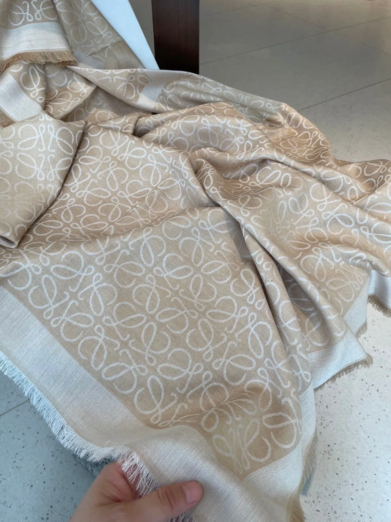 Loewe Monogram Beige and White Cashmere Scarf