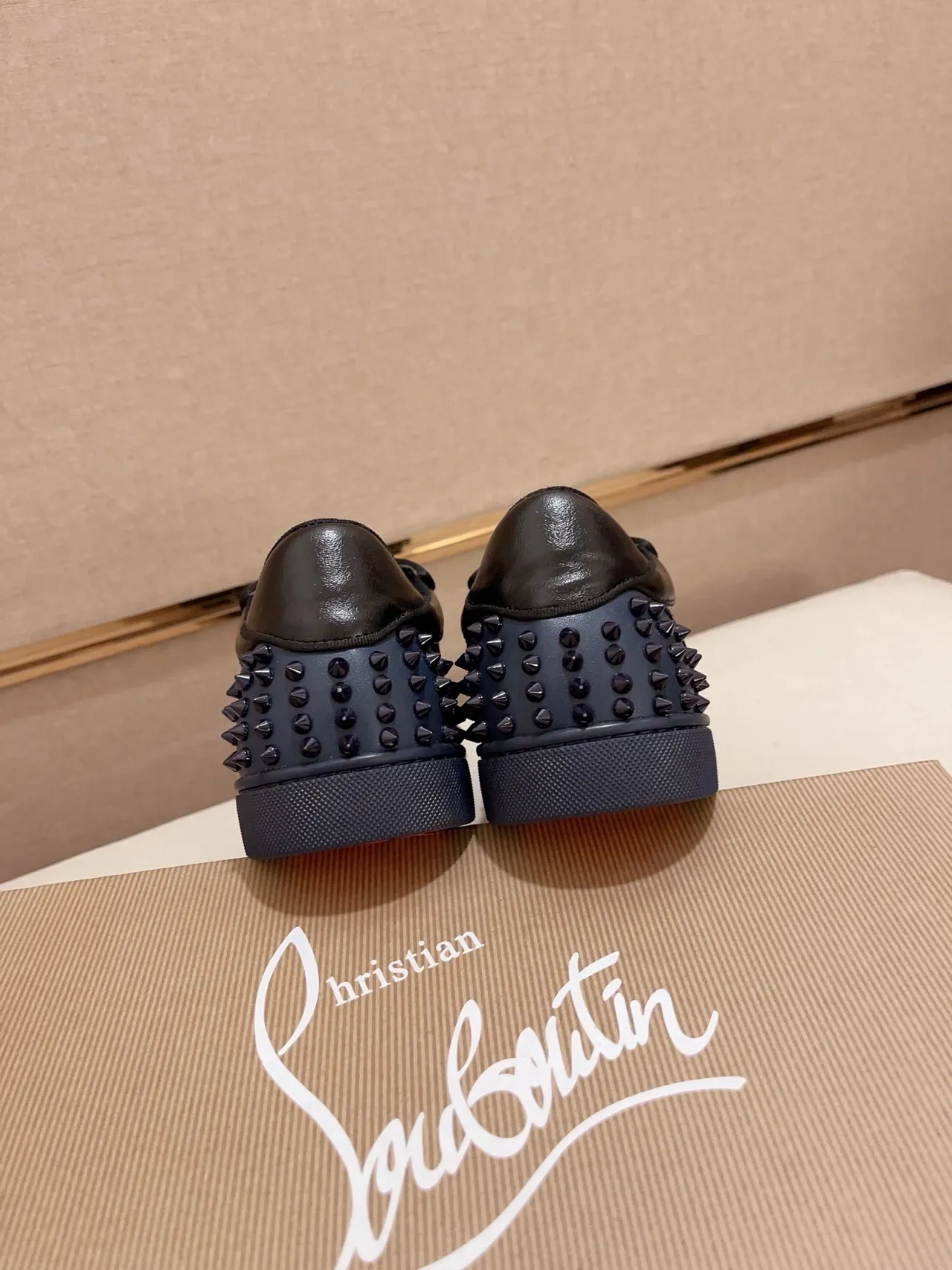 Christian Louboutin Louis Junior Spikes Black Navy Spiked Toe And Heel Striped Side Panel Lifestyle Sneakers