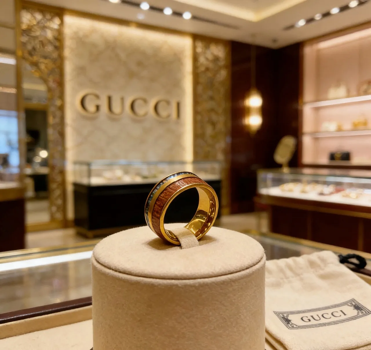 Gucci Gold Multicolor Wide Band Metal Ring