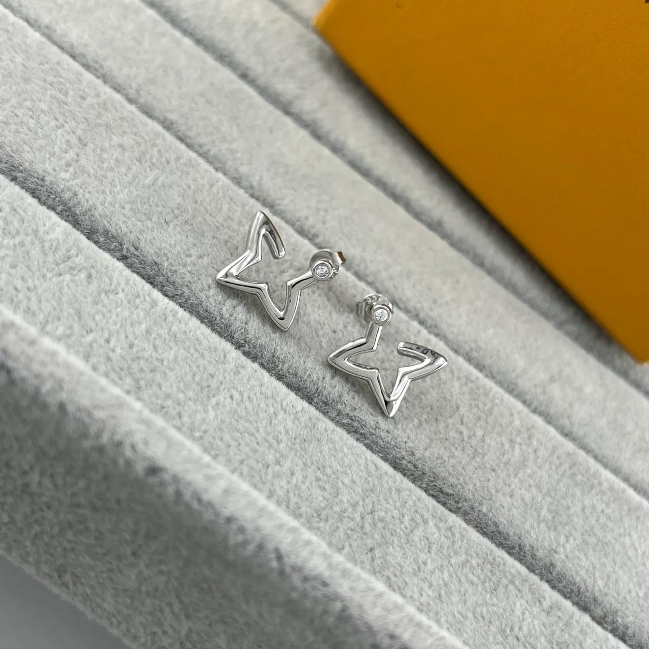 Louis Vuitton Gold Silver Star-Shaped Outline Hollow Silhouette Earrings