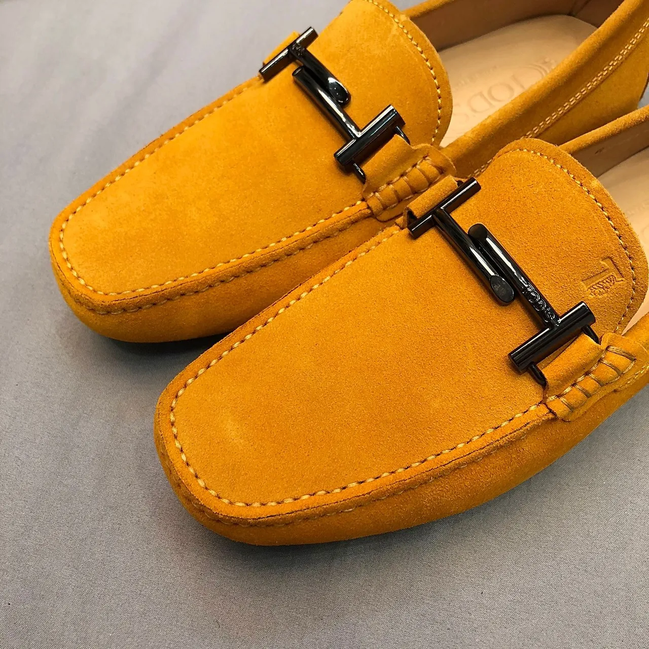 Tod's Horsebit Loafer Mustard Yellow Suede Loafers