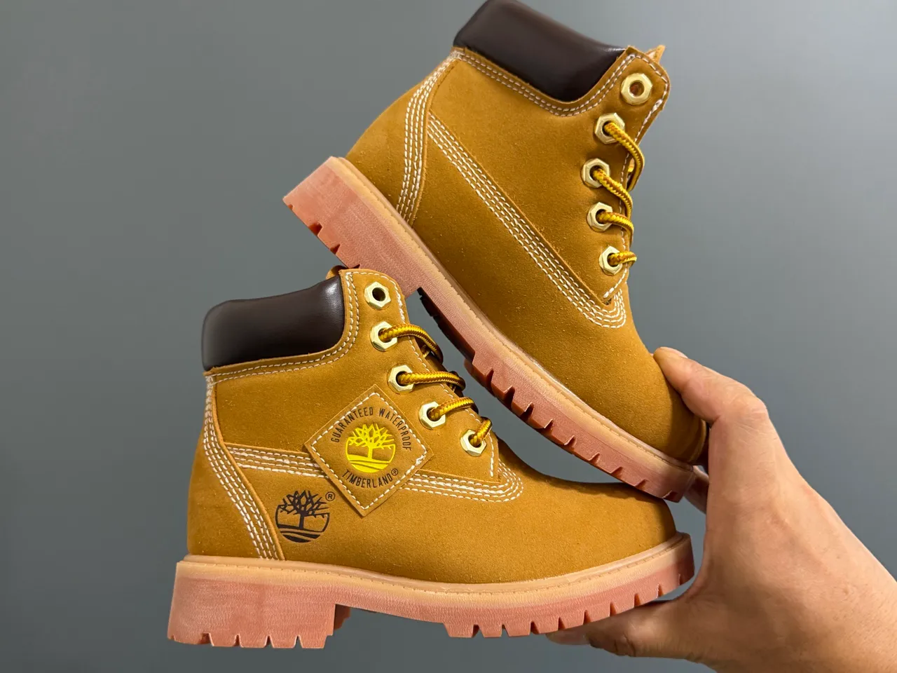 Timberland Premium 6-Inch Beige Brown Suede Upper Padded Collar Work Boots