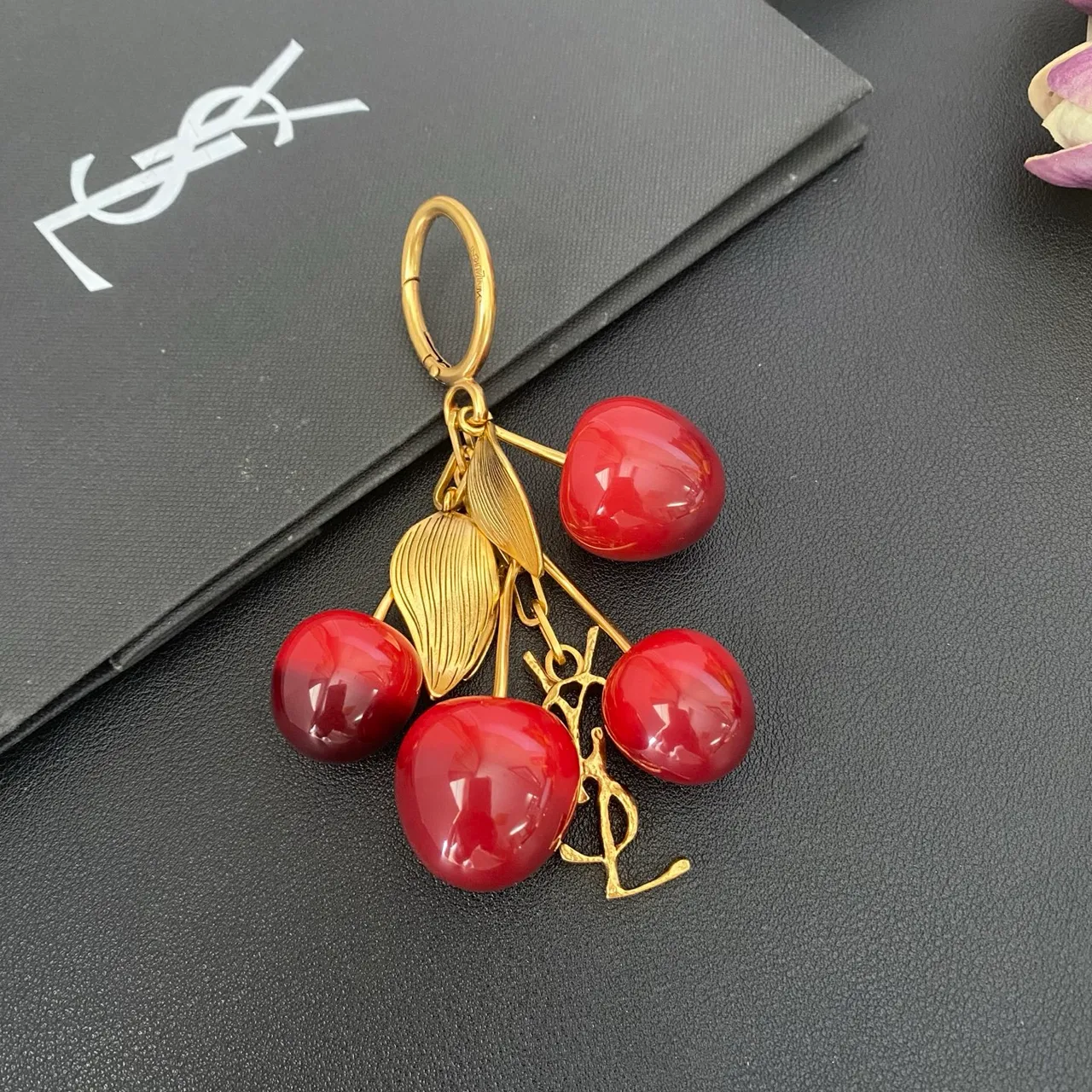 Saint Laurent Cherry Cluster Gold-Tone Resin Brooch