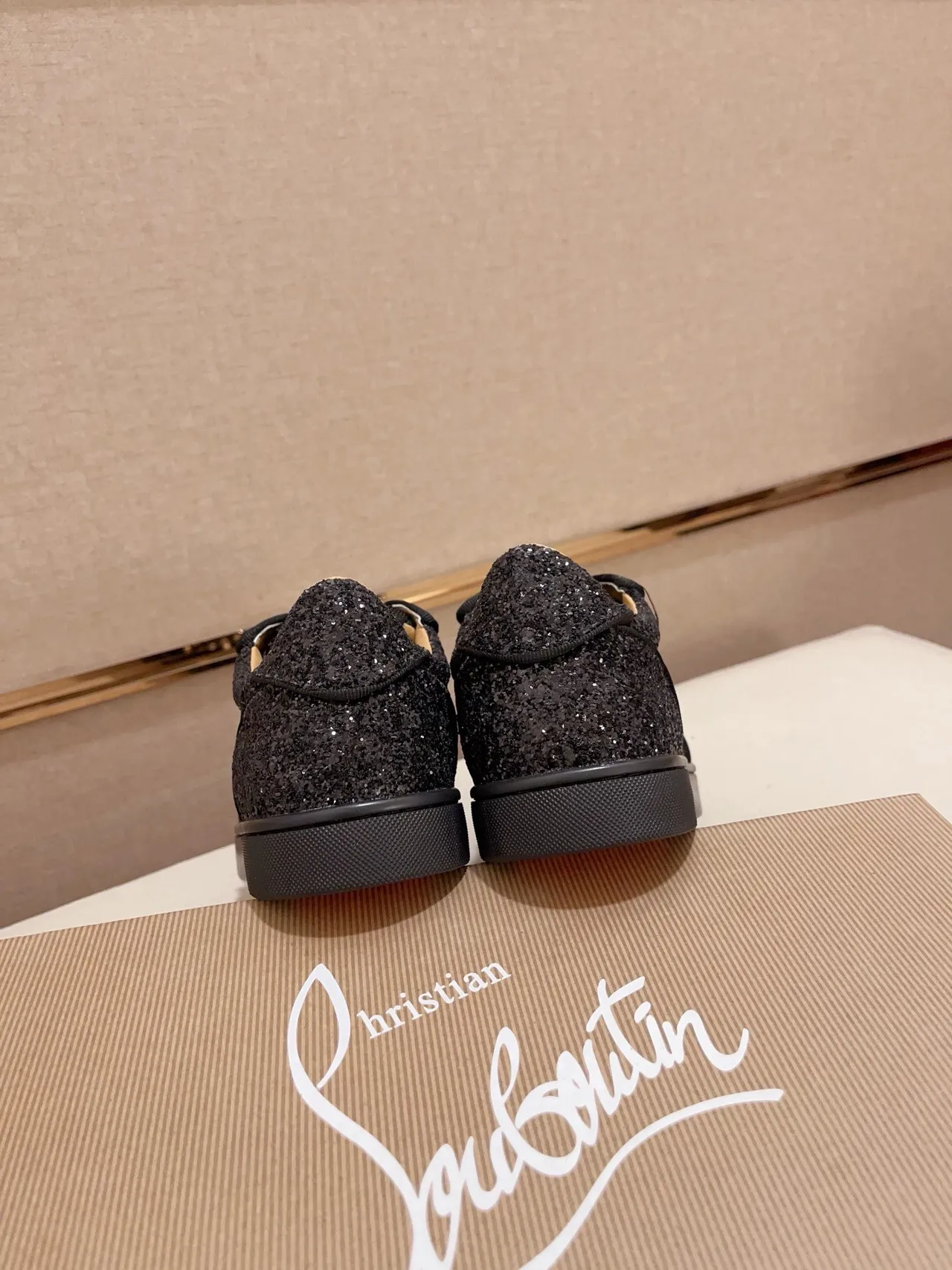 Christian Louboutin Black Silver Glitter Upper Spiked Toe Cap Lifestyle Sneakers