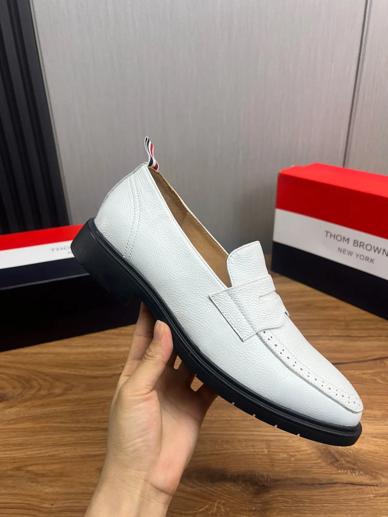 Thom Browne Penny Loafer White Textured Leather Loafers