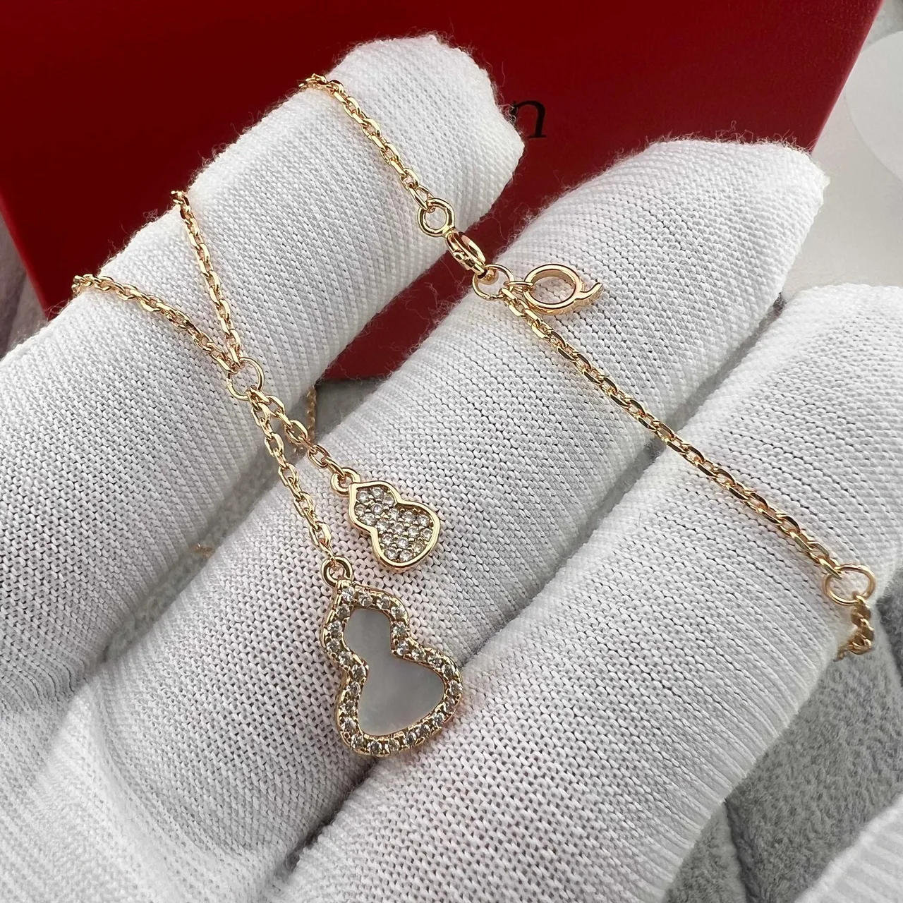 Gold Red Chain Double-Gourd Pendant Necklace