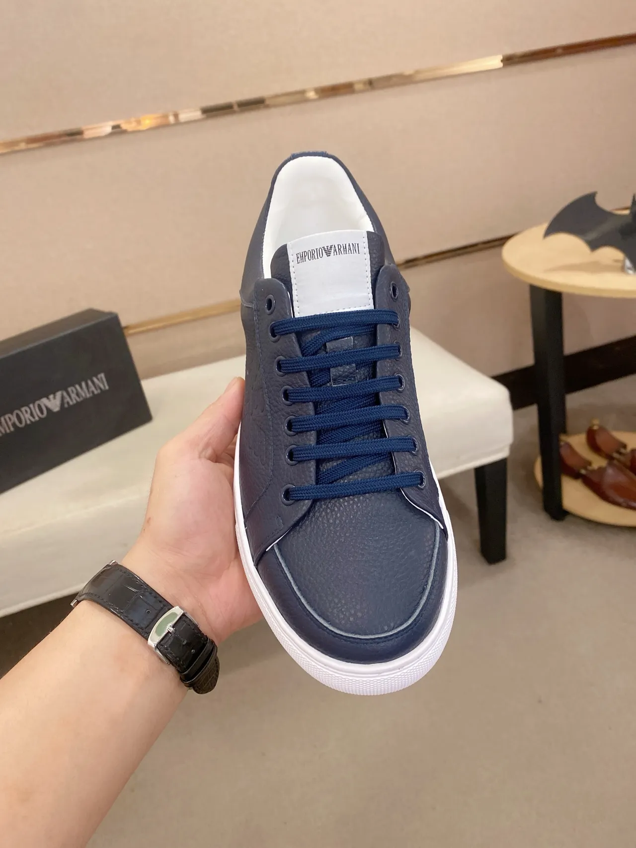 Emporio Armani Navy Leather Lifestyle Sneakers