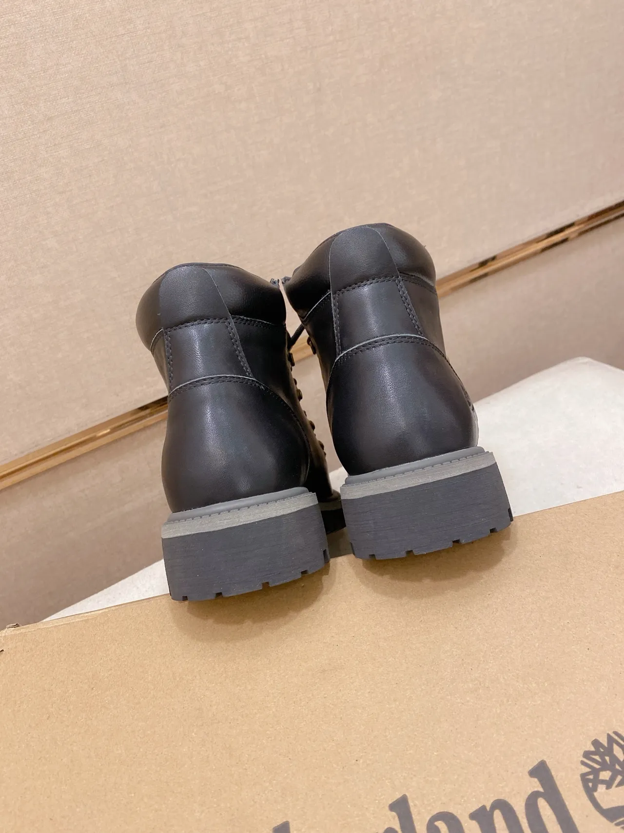 Timberland Premium 6-Inch Black Gray Leather Brass Hardware Work Boots