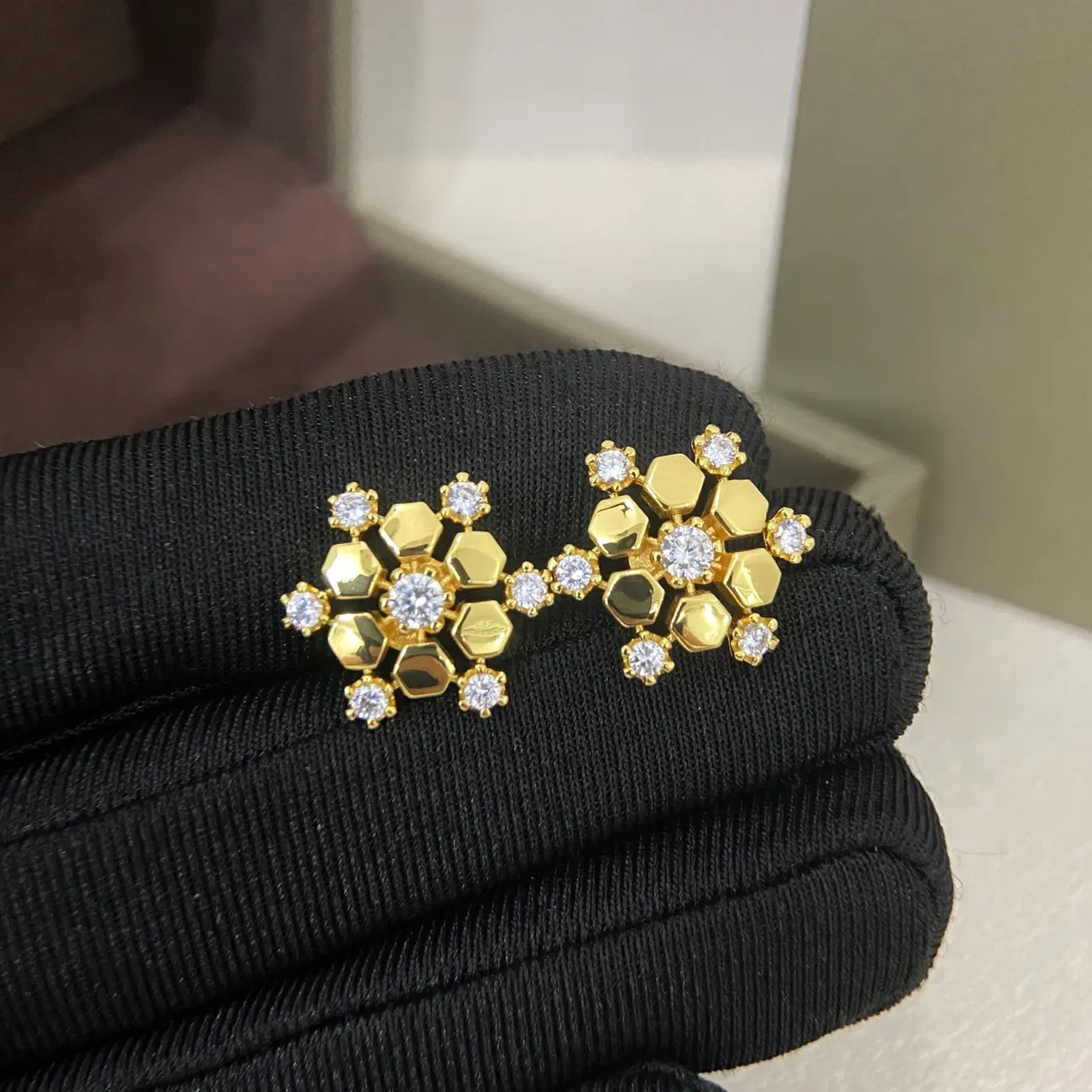 Chaumet Bee My Love Honeycomb Pavé Crystal Stud Earrings