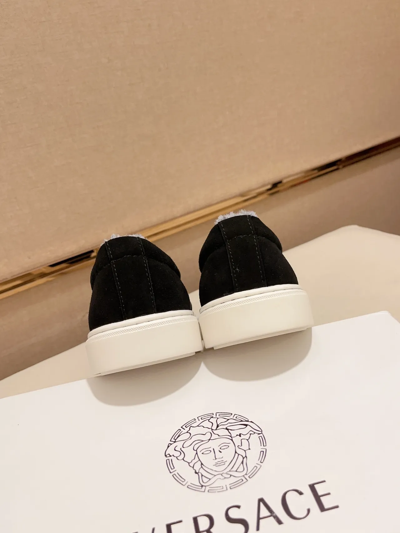 Versace Medusa Loafer Black Velvet Shearling-Lined Slip-On Loafer