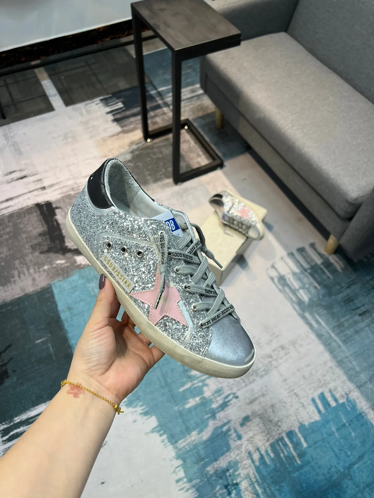 Golden Goose Superstar Silver Glitter Pink Star Lifestyle Sneakers