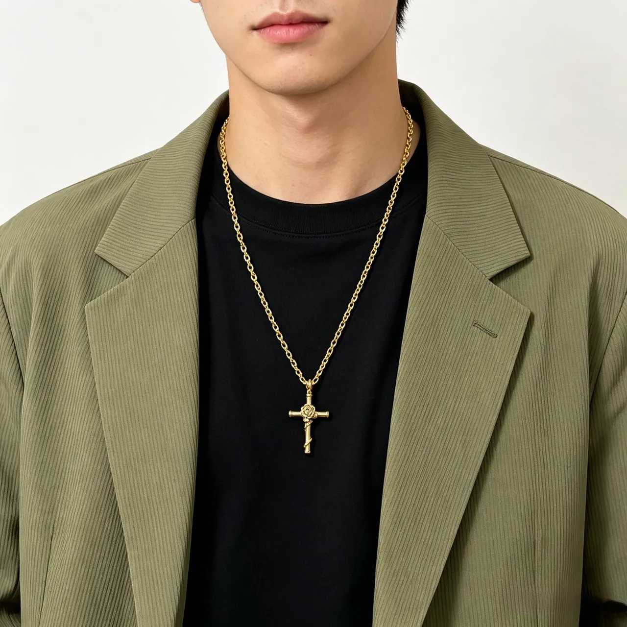 Gucci Bamboo Cross Pendant Gold-Tone Necklace