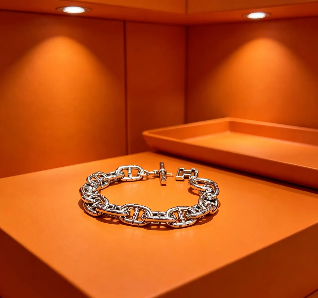 Hermès Chaine d'Ancre Engraved H Motif Silver Bracelet