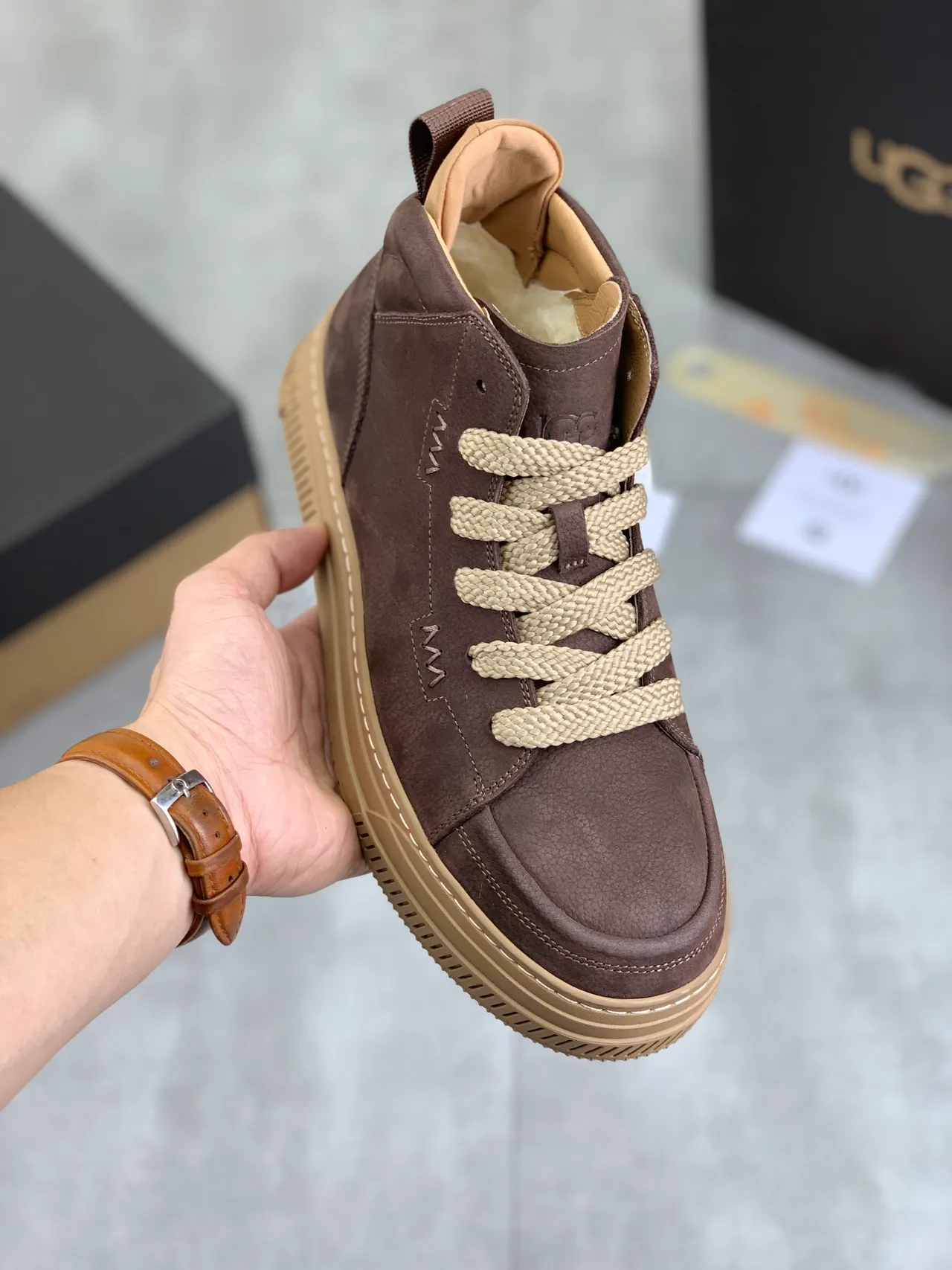 UGG Brown Beige High-Top Suede Upper Ankle Boots