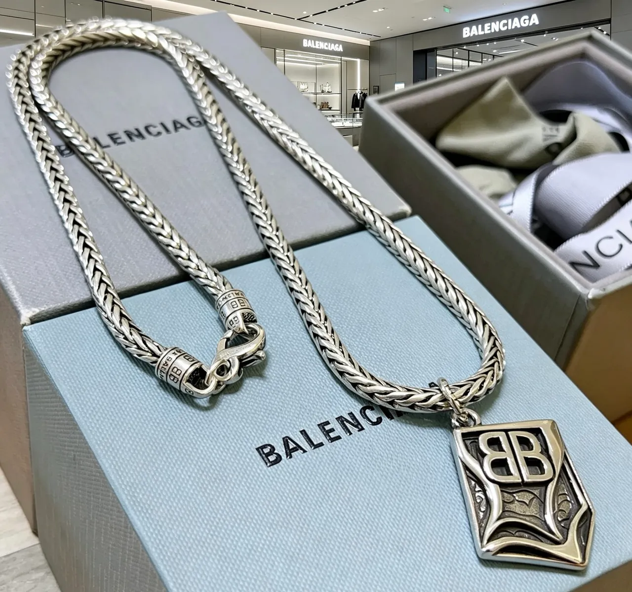 Balenciaga BB Chain Necklace Silver Metal Necklace