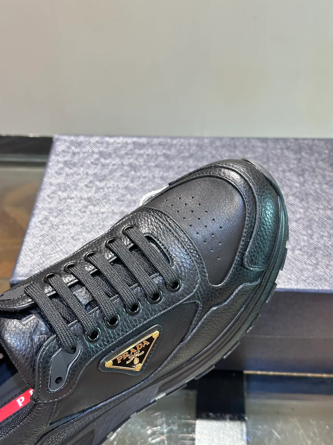 Prada Cloudbust Black Leather Triangular Logo Chunky Sneakers