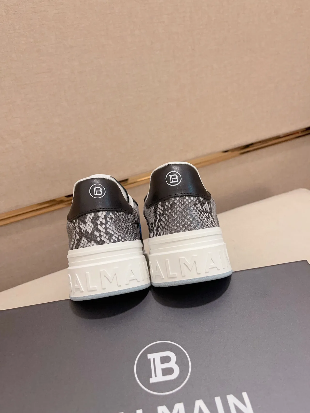 Balmain B-Court Blue Mesh and Black Leather Lifestyle Sneakers