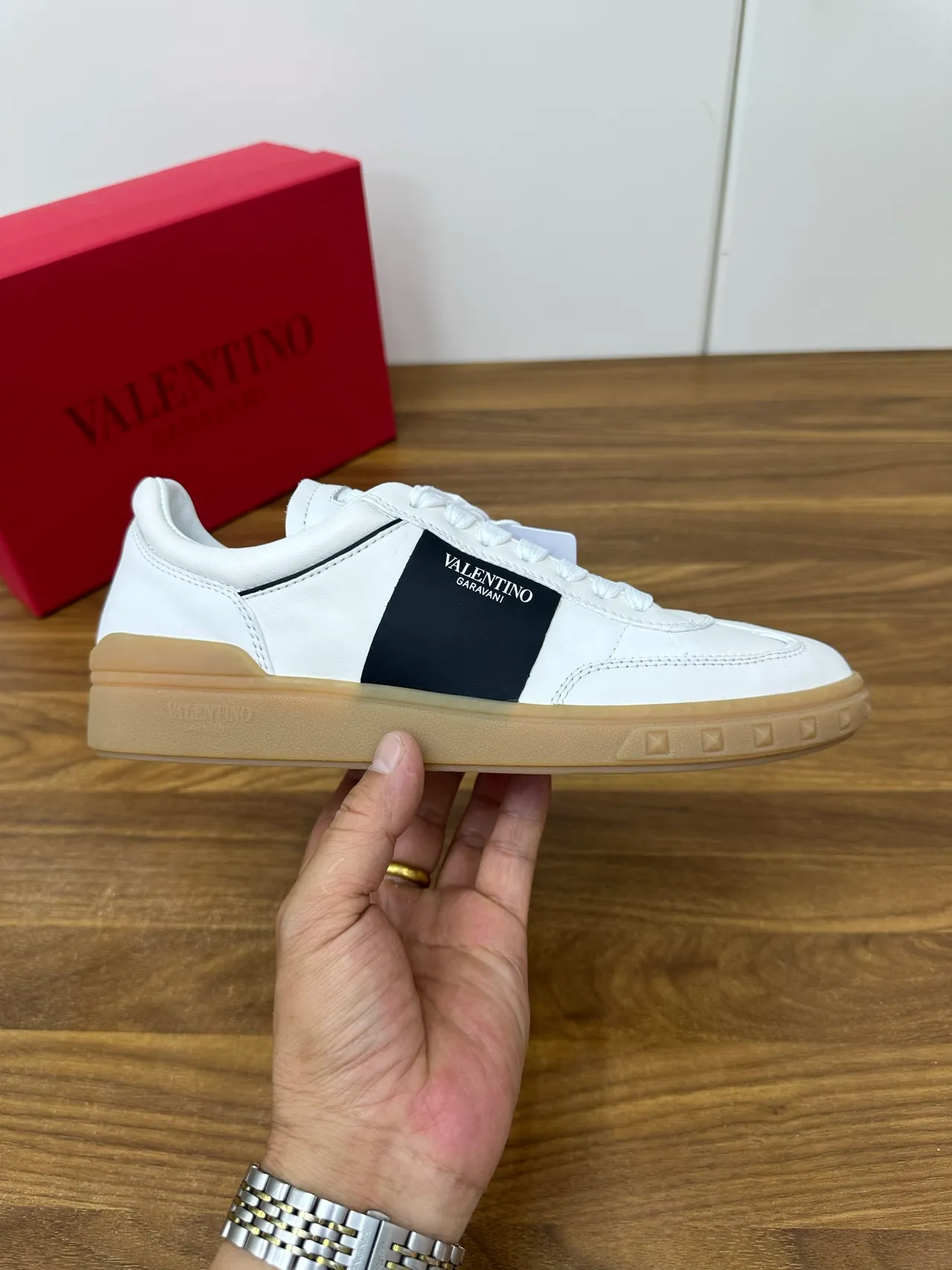 Valentino White Black Leather Upper Gum Rubber Sole Lifestyle Sneakers