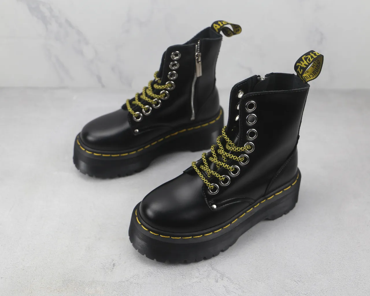 Dr. Martens Jadon Black Yellow Platform Sole Smooth Leather Martin Boots