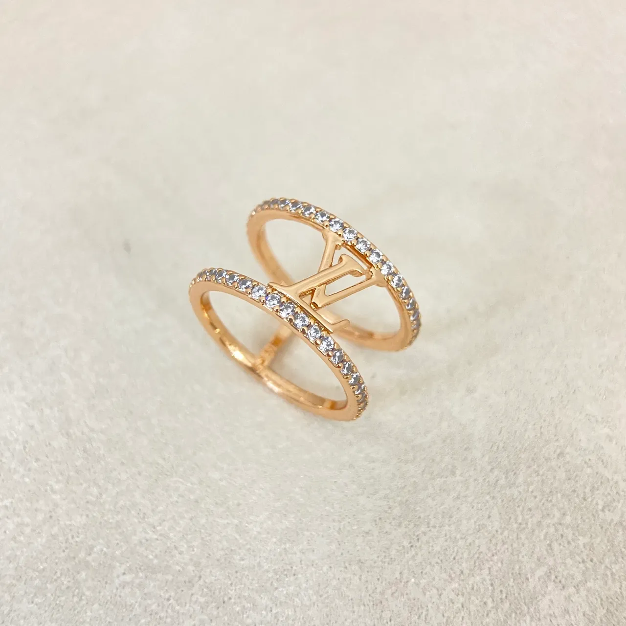 Louis Vuitton Gold Silver Double-Band Pavé Crystal Ring