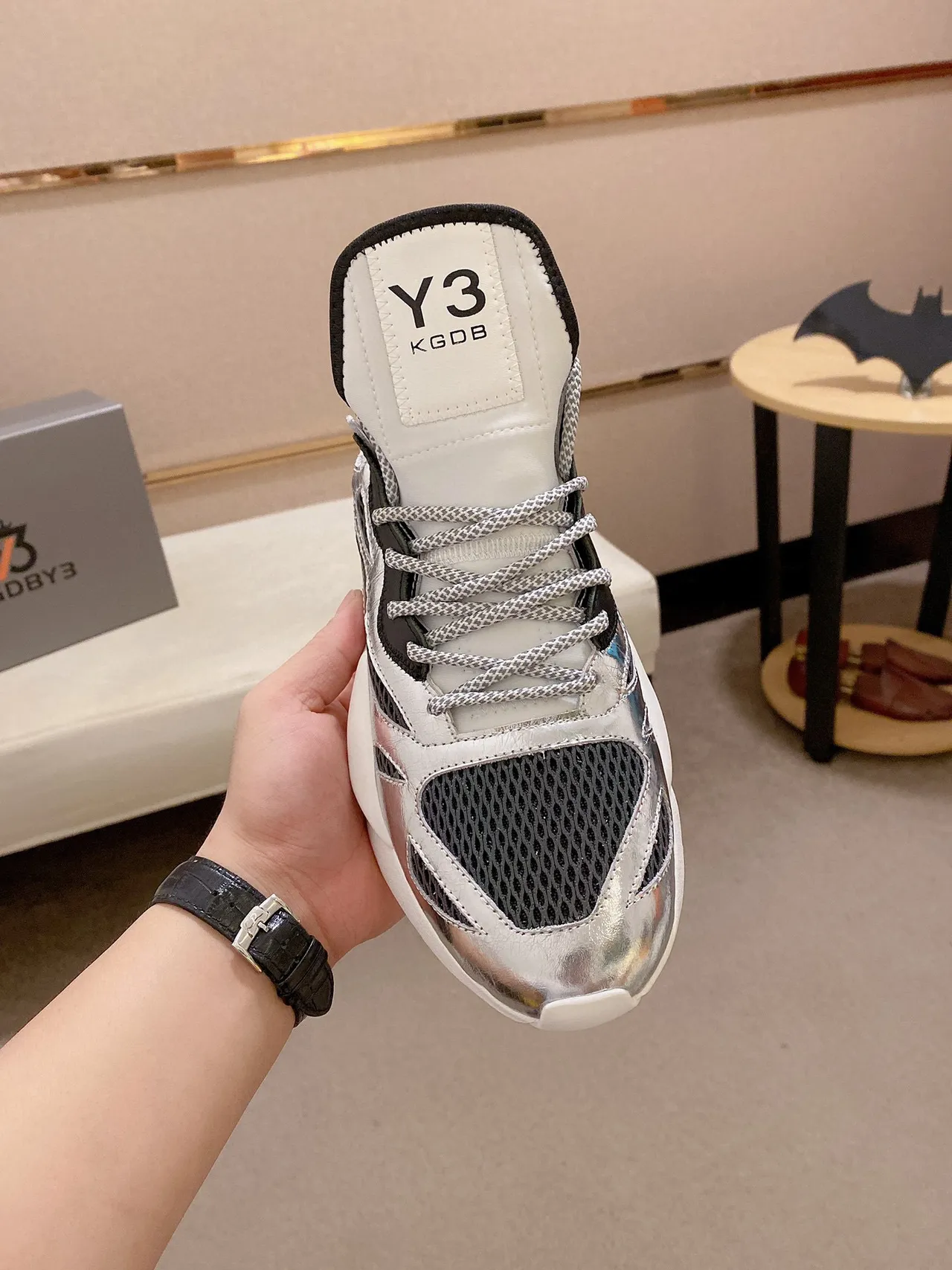 Y-3 KOB Metallic Silver Black Chunky Sneakers