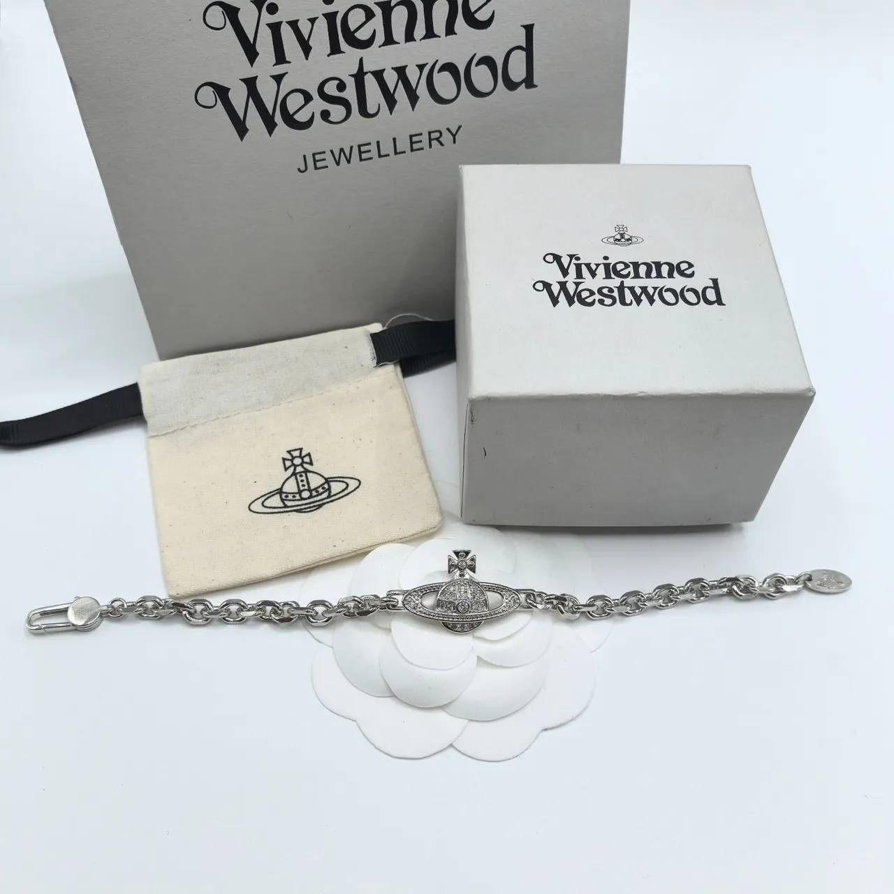 Vivienne Westwood Classic Orb Pavé Crystal Silver Chain Bracelet