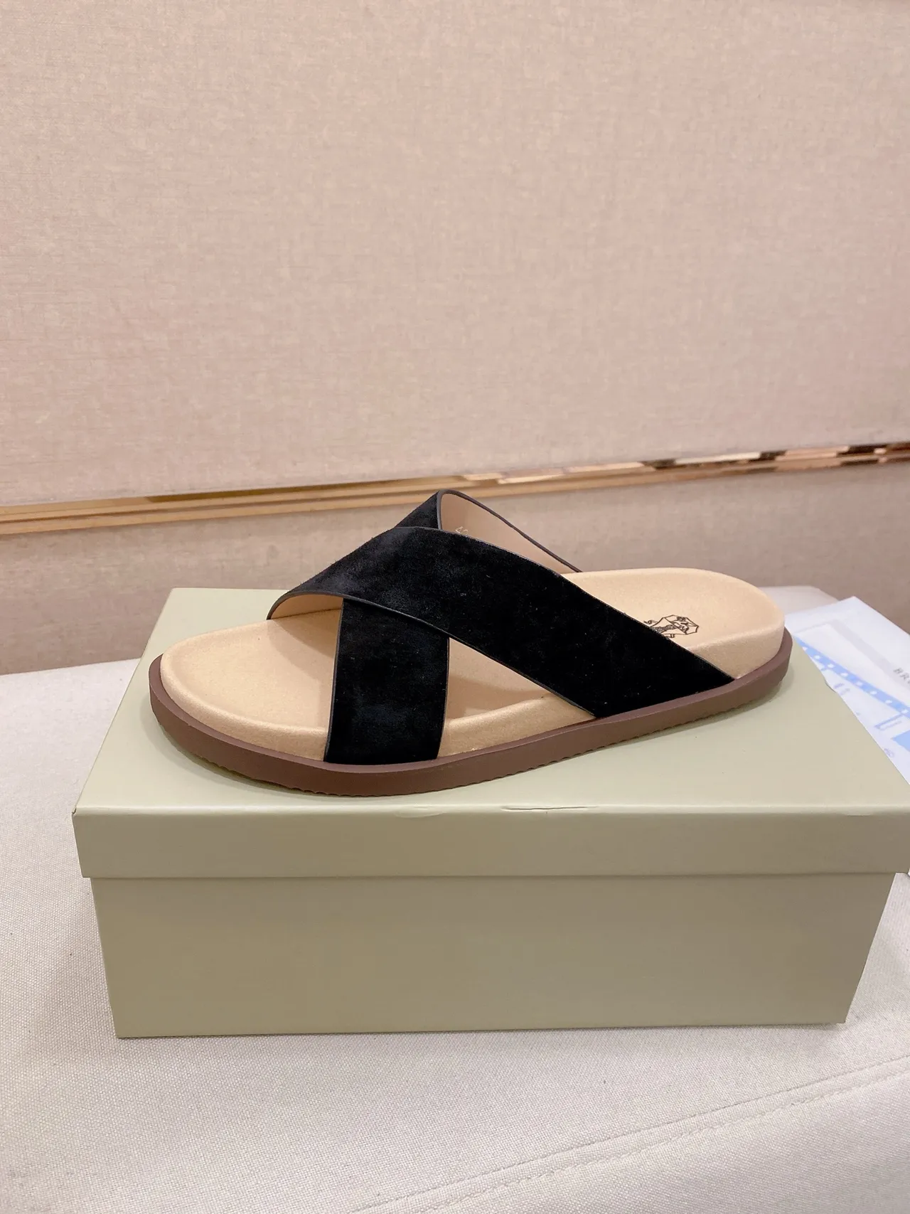 Brunello Cucinelli Crisscross Strap Flat Slide Casual Sandals