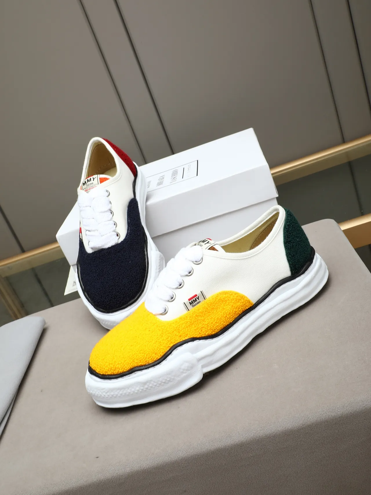 MMY White Navy Canvas Upper Textured And Red Panels Sneakers