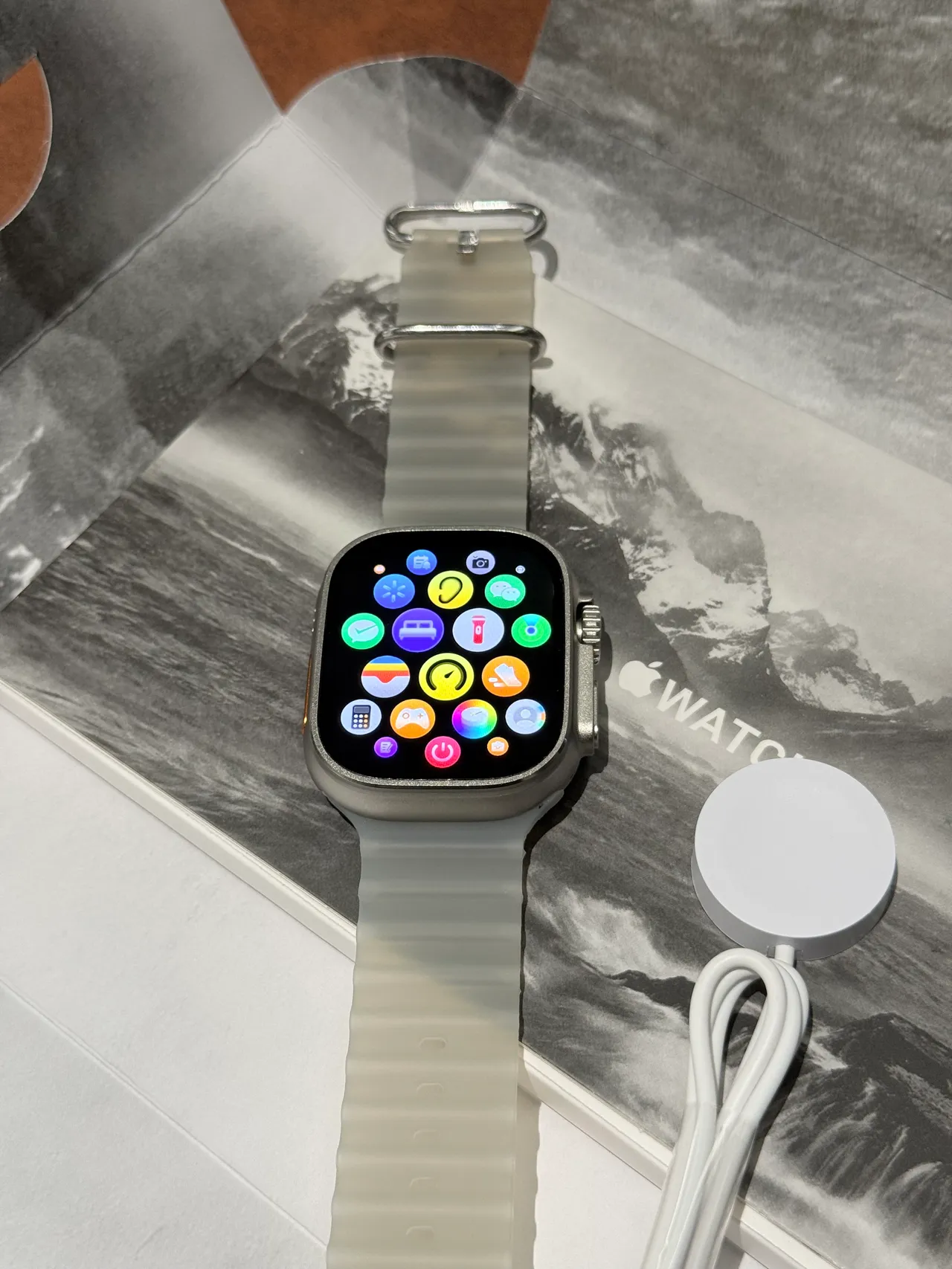 Apple Gray Orange Square Case Action Button Sports Watch