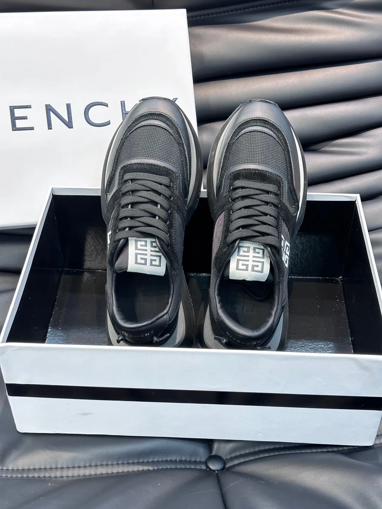 Givenchy Black White Platform Sole Mixed-Material Upper Chunky Sneakers