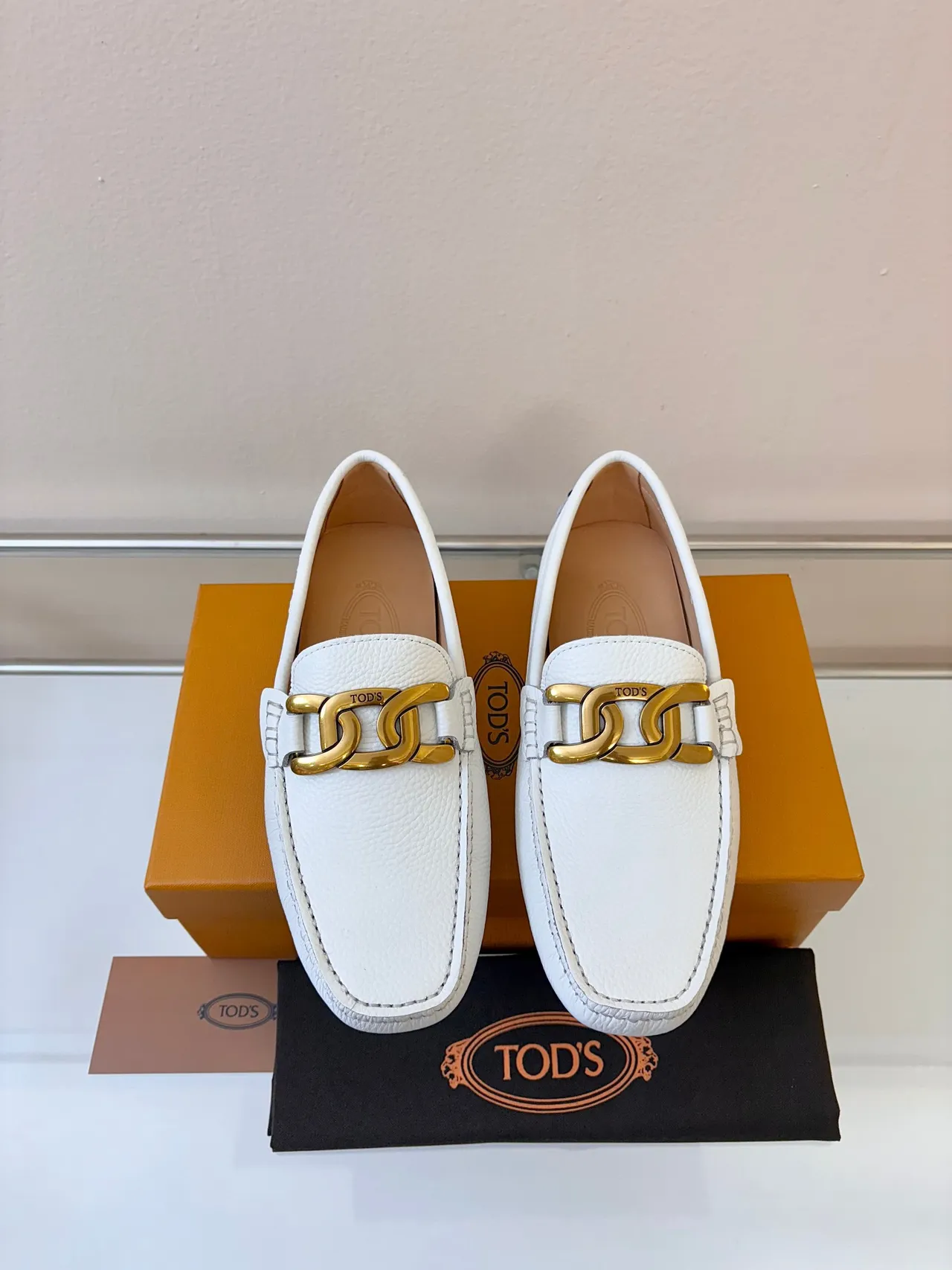 Tod's Double T Loafer White Pebbled Leather Loafers