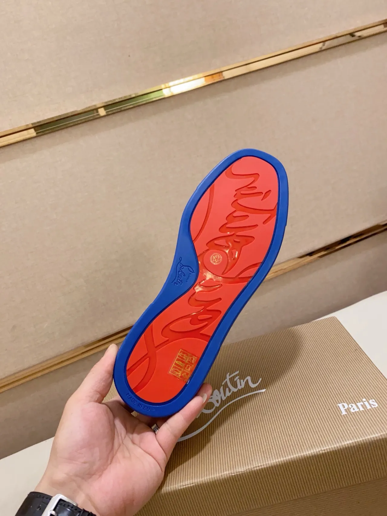 Christian Louboutin Blue Glitter Spike Low-Top Lifestyle Sneaker