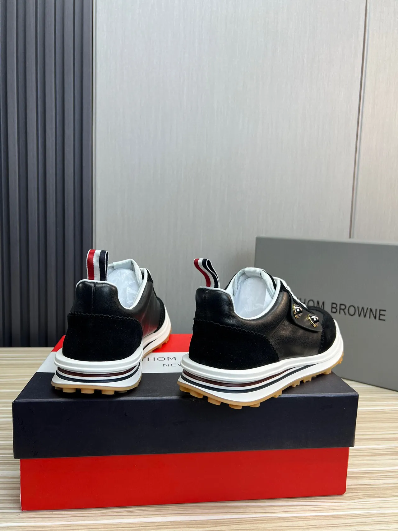 Thom Browne Button Strap Black Suede and Leather Lifestyle Sneaker