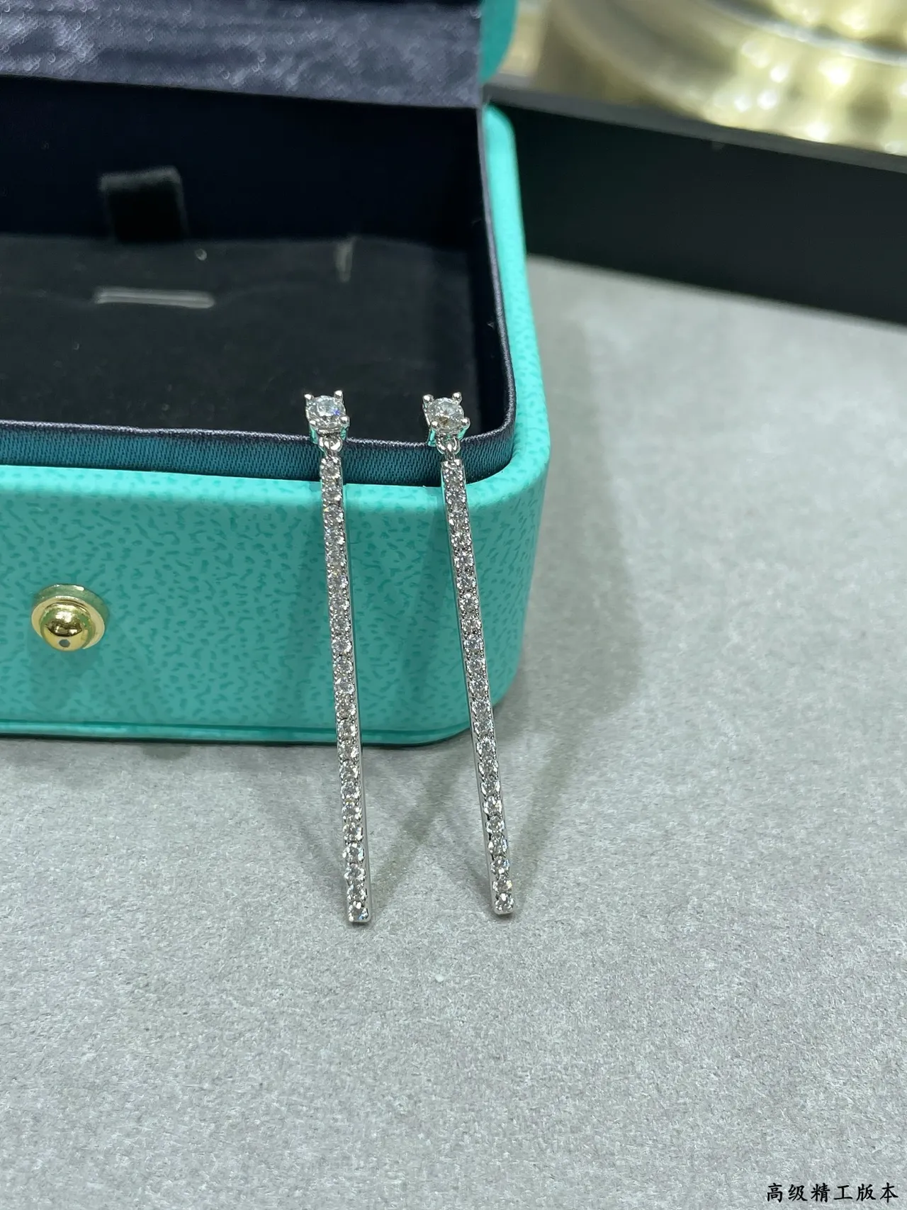 Tiffany & Co. Gold Silver Linear Drop Pavé-Set Earrings