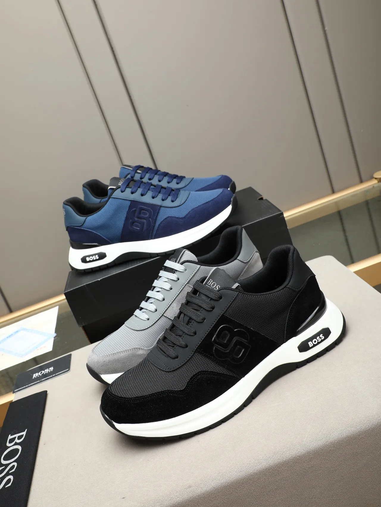 Hugo Boss Navy Blue Suede and Mesh Lifestyle Sneaker