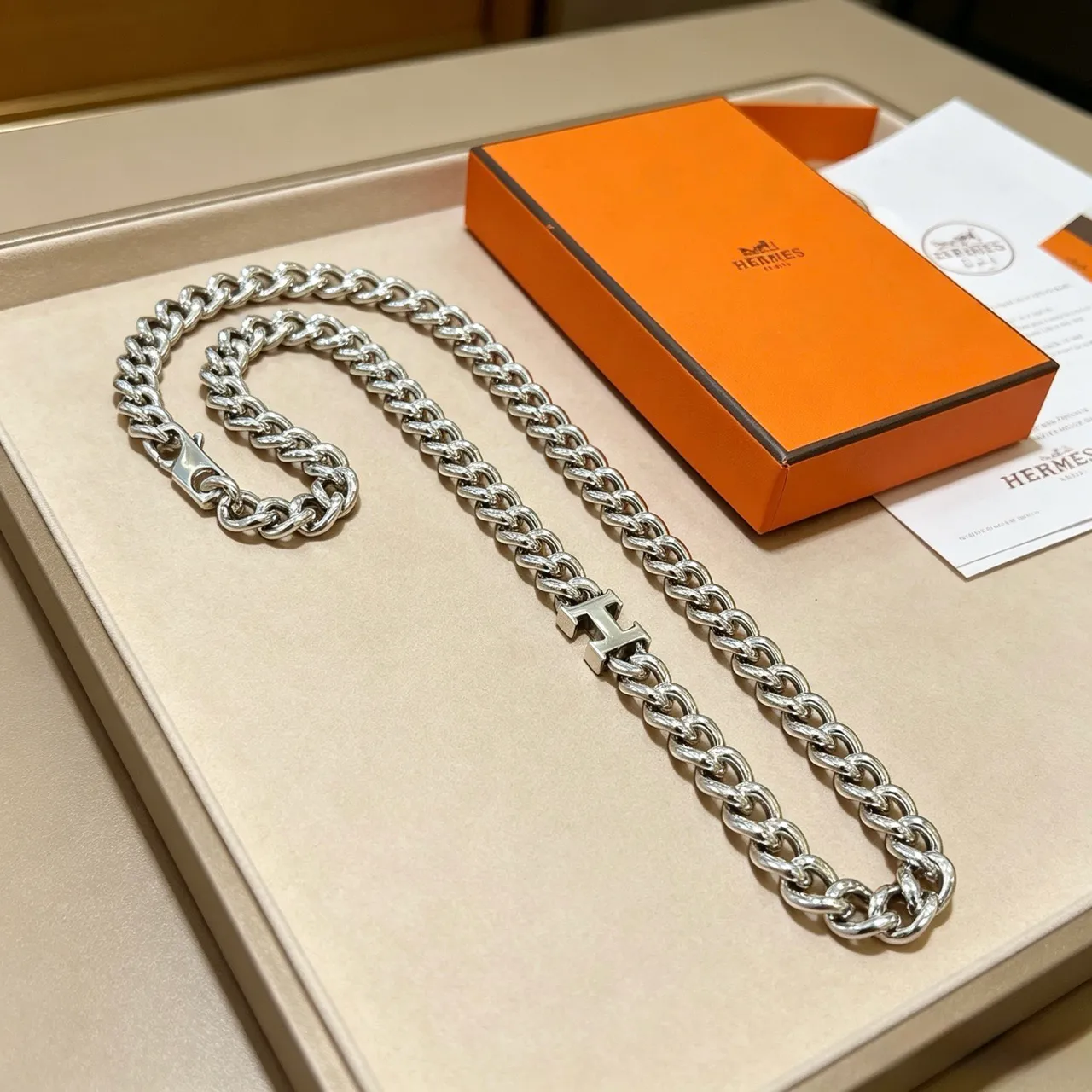 Hermès Collier H Silver Curb-Link Necklace