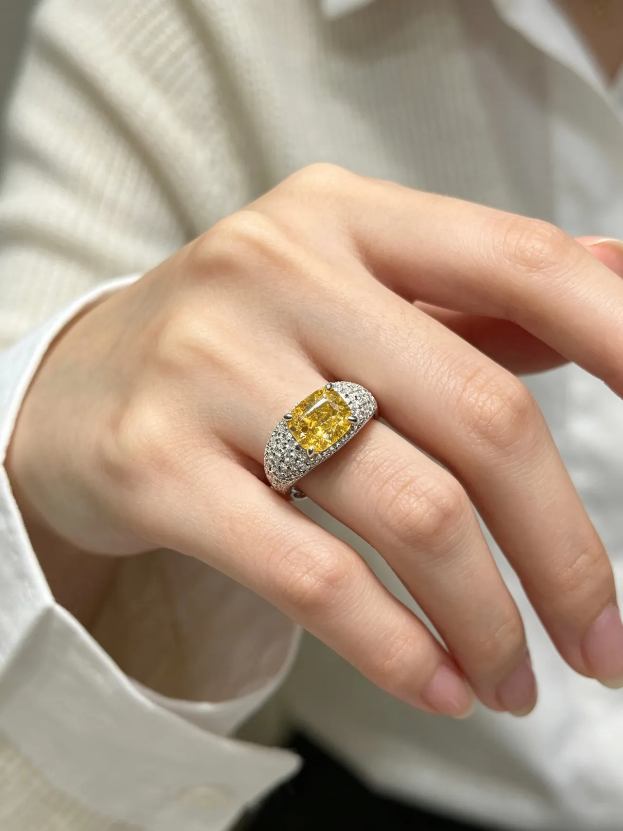 Yellow Cushion-Cut Pavé Stud Earrings