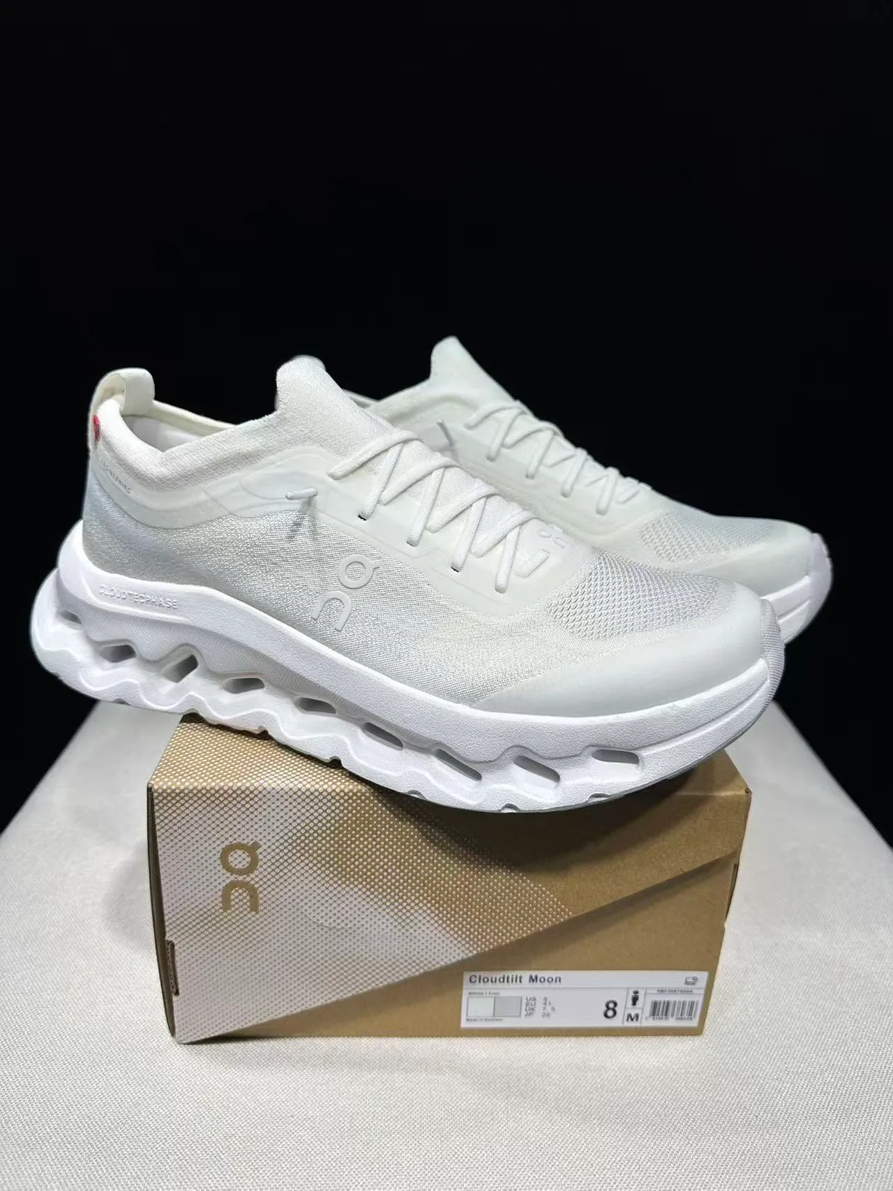 On White Monochrome Knit Upper Chunky Sneakers