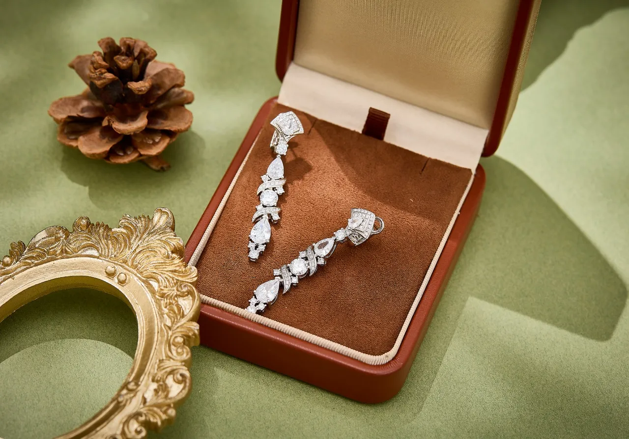 Silver White Dangling Multi-Stone Earrings