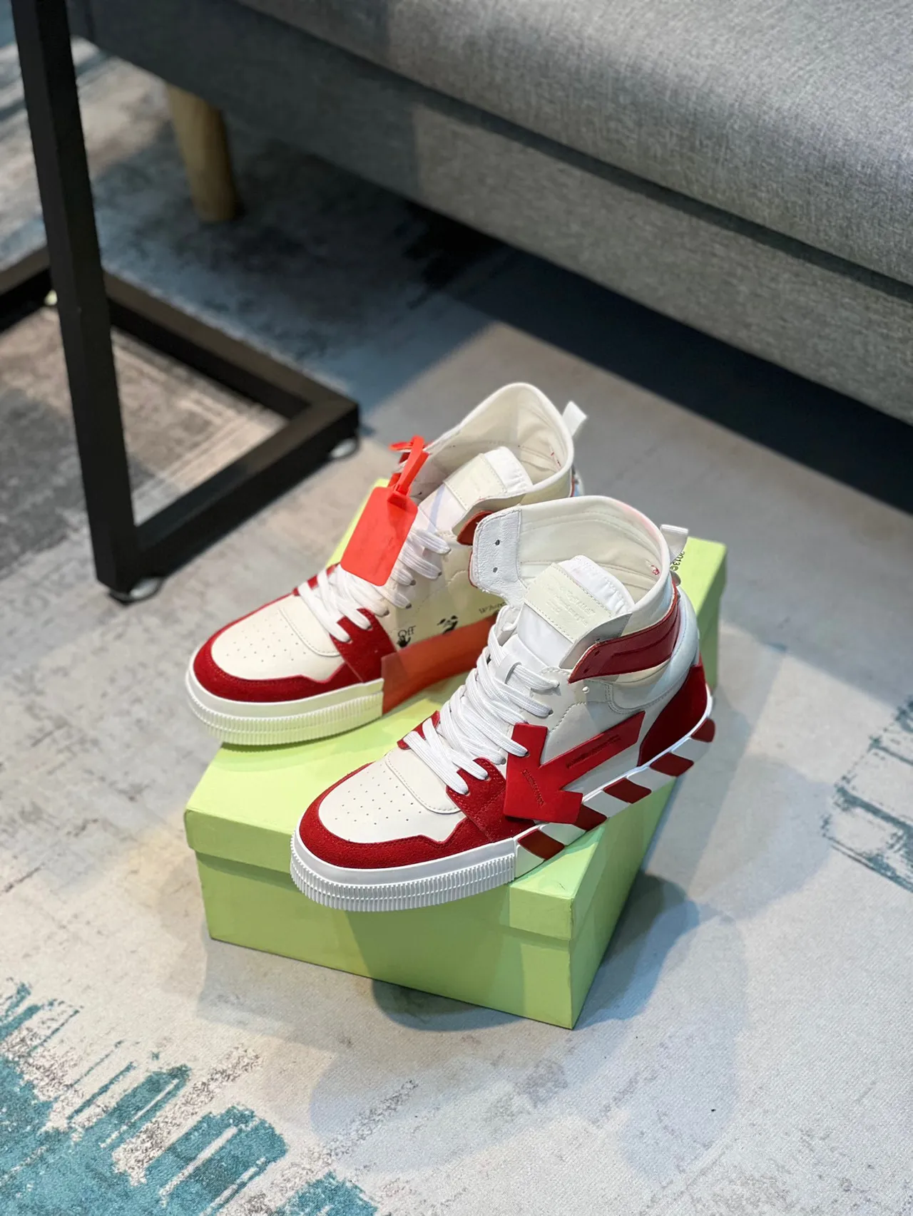 Off-White Red High-Top Industrial Zip-Tie Strap Lifestyle Sneakers