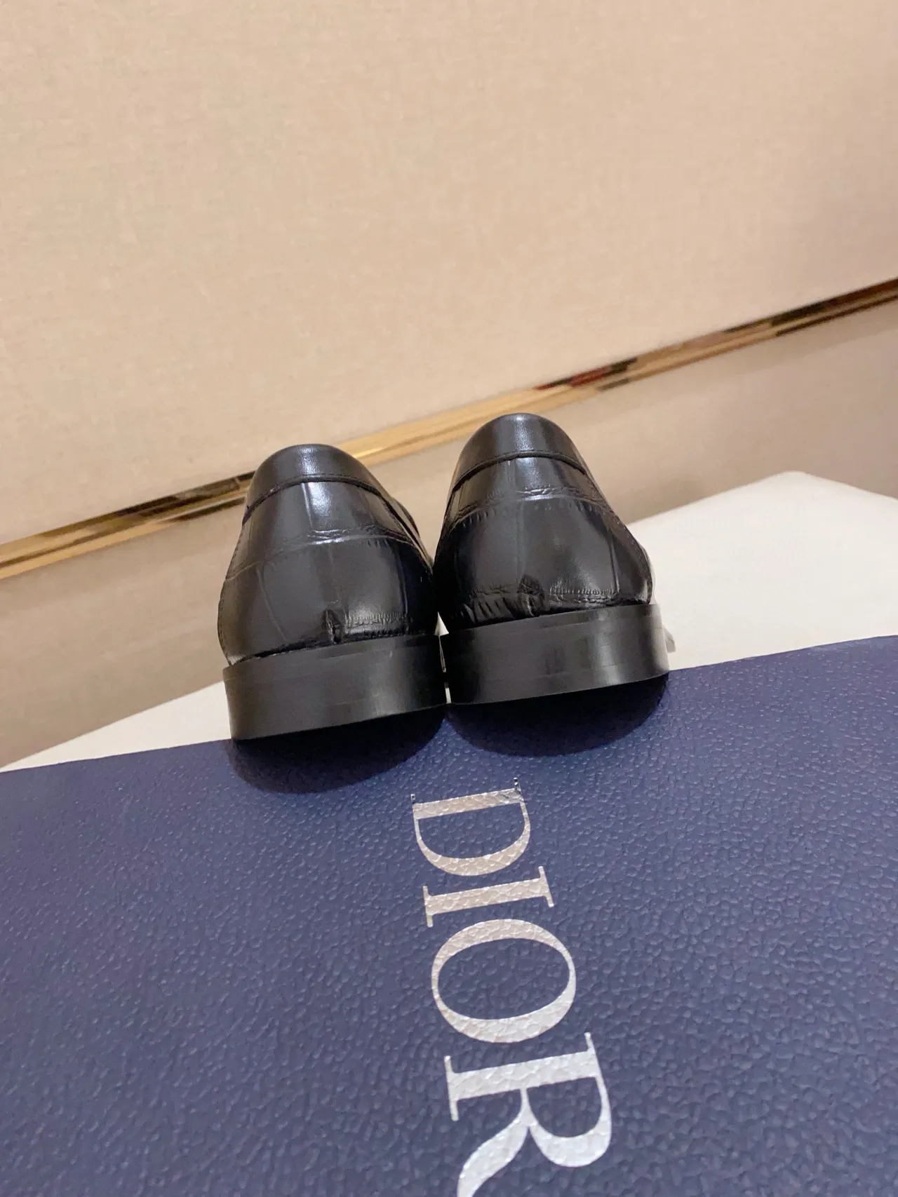 Dior Black Croc-Embossed Leather Metal Logo Strap Loafer