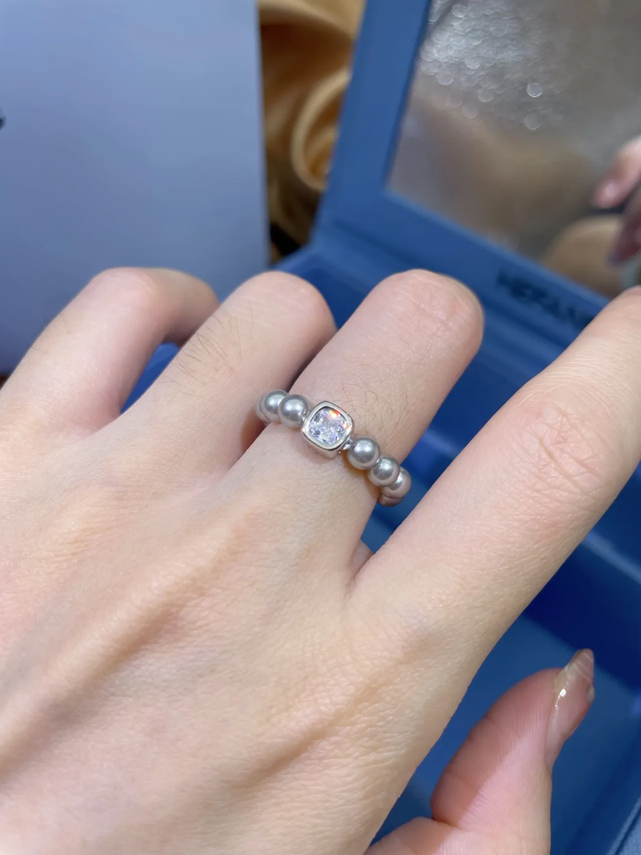 Tiffany & Co. Gray Pearl and Cushion-Cut Stone Ring