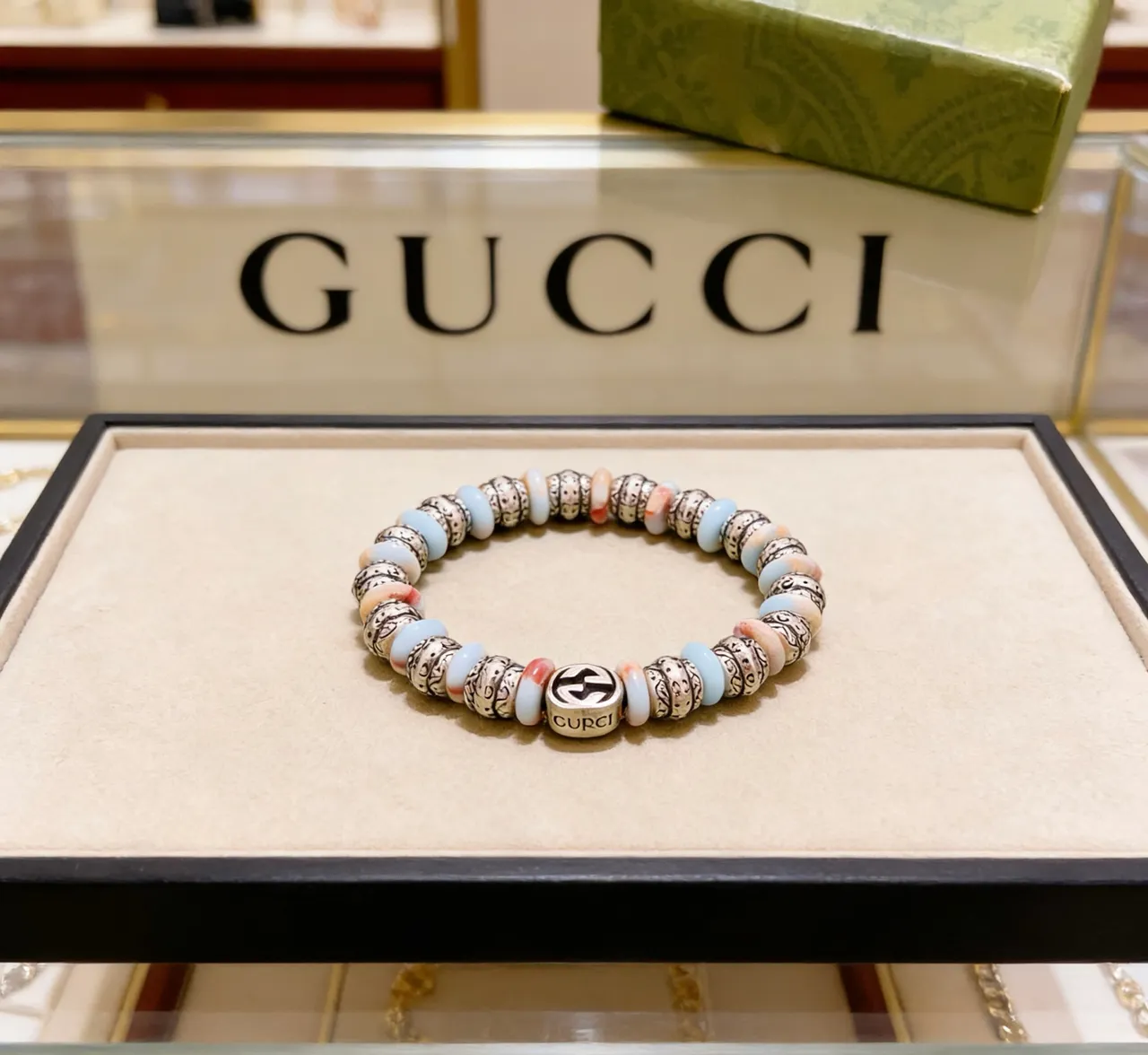 Gucci Multicolor Silver Beaded Ornate Scrollwork Bracelet