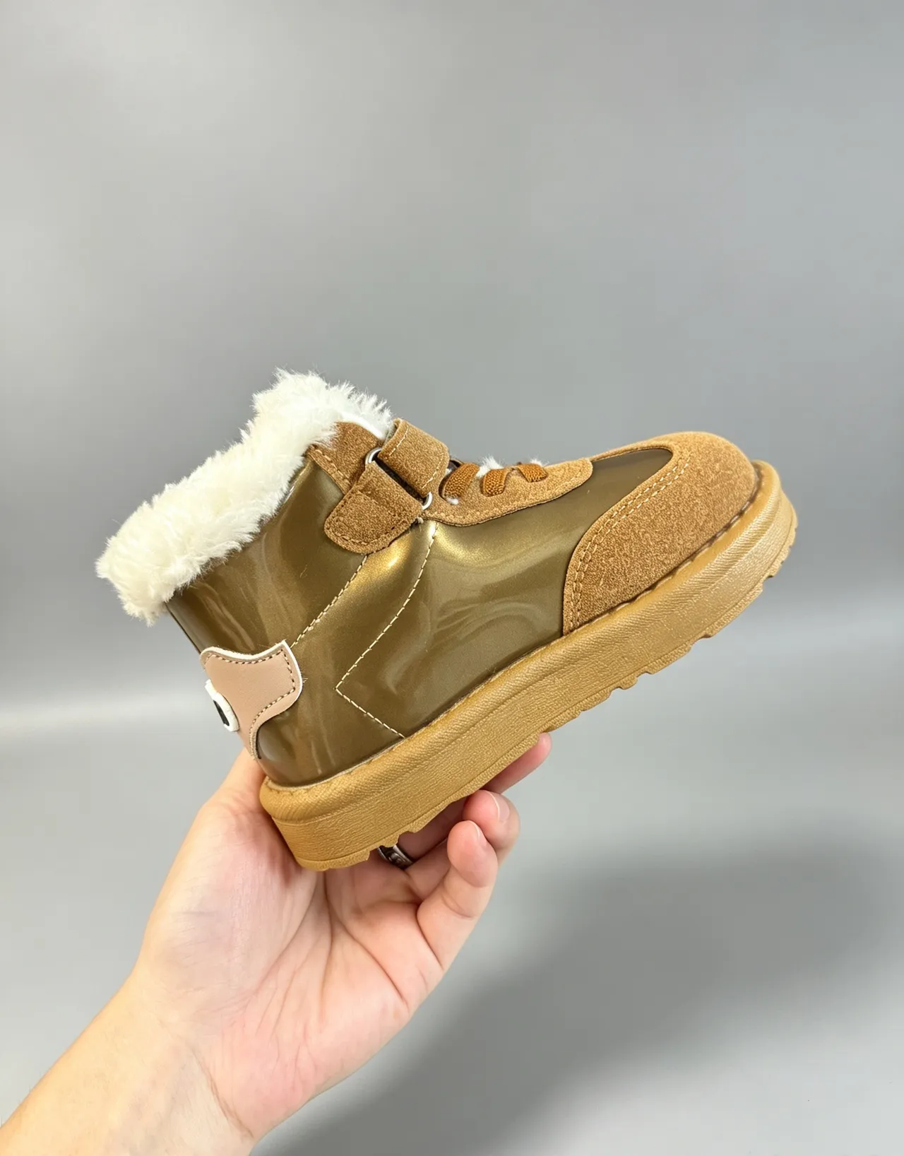 Adidas Brown White Fur-Lined Collar Three-Stripe Side Panel Snow Boots
