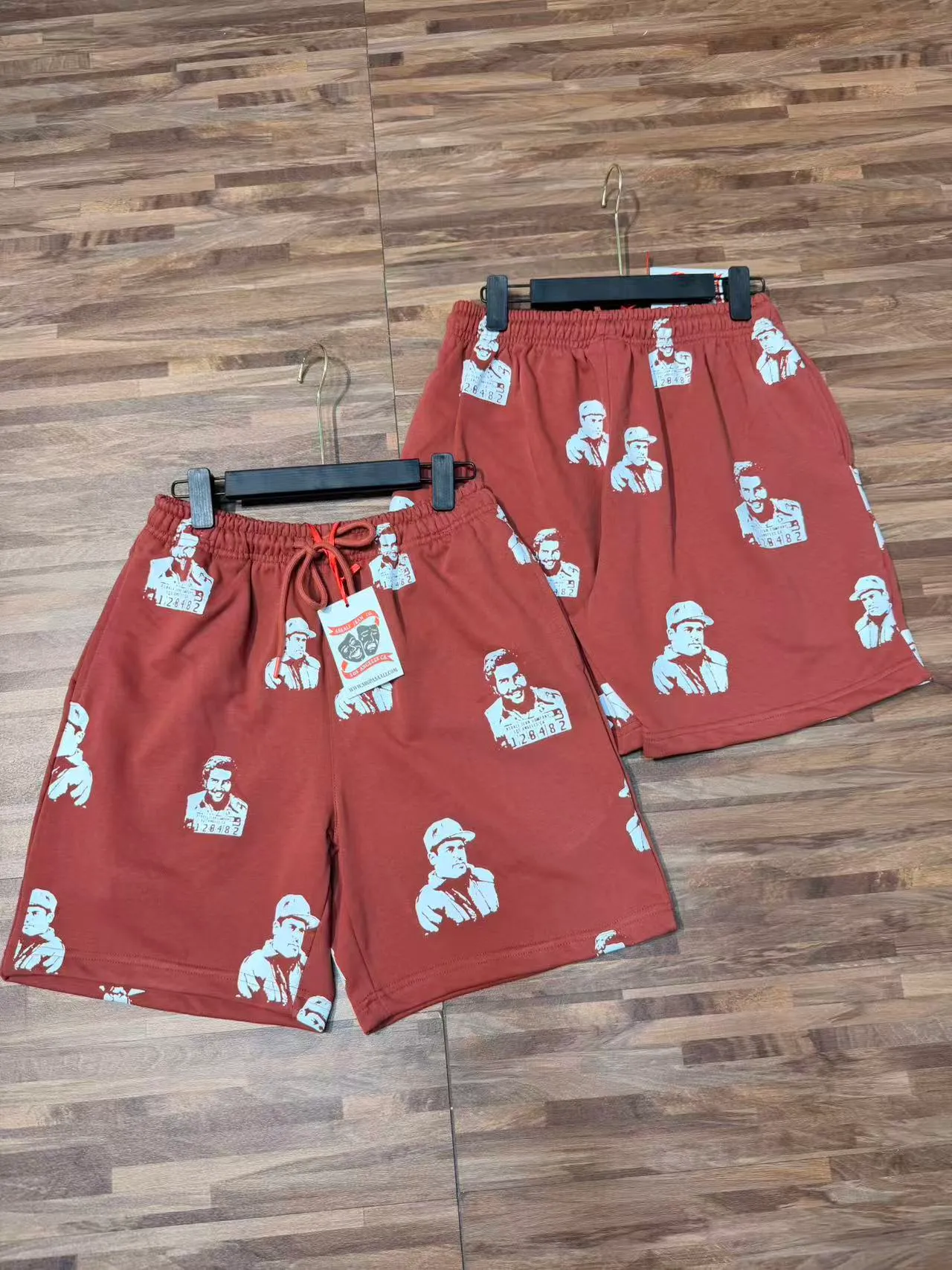Rust Brown All-Over Print Elastic-Waist Drawstring Shorts
