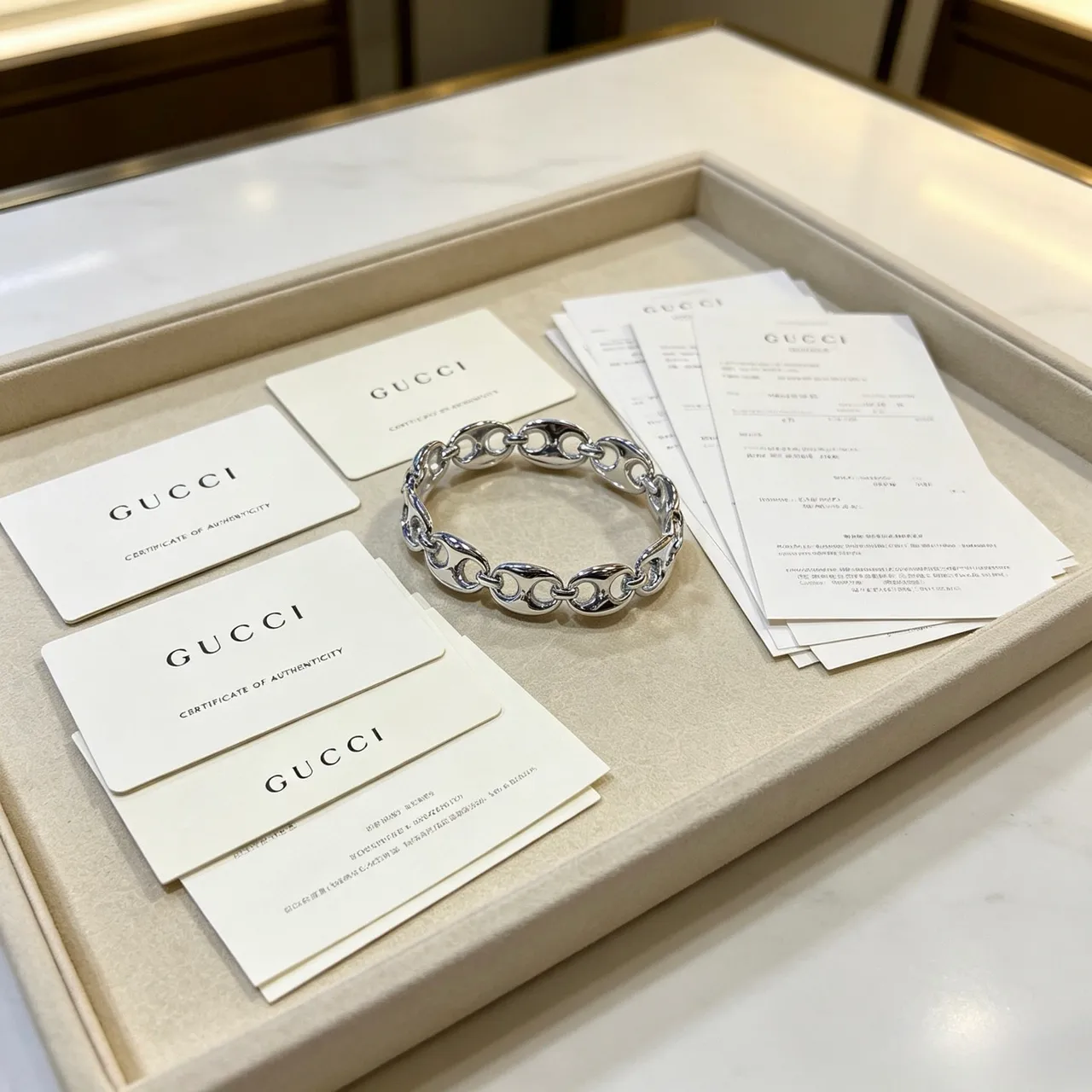 Gucci Horsebit 1955 Silver Chunky Oval-Link Polished Bracelet