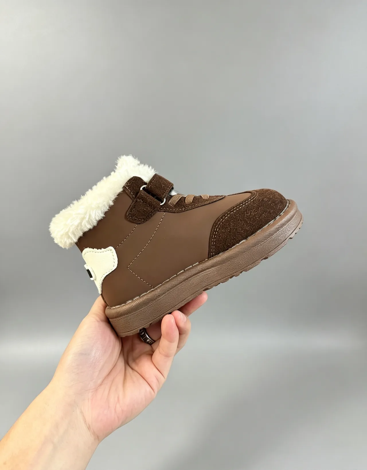 Adidas Brown White Fur-Lined Collar Three-Stripe Side Panel Snow Boots
