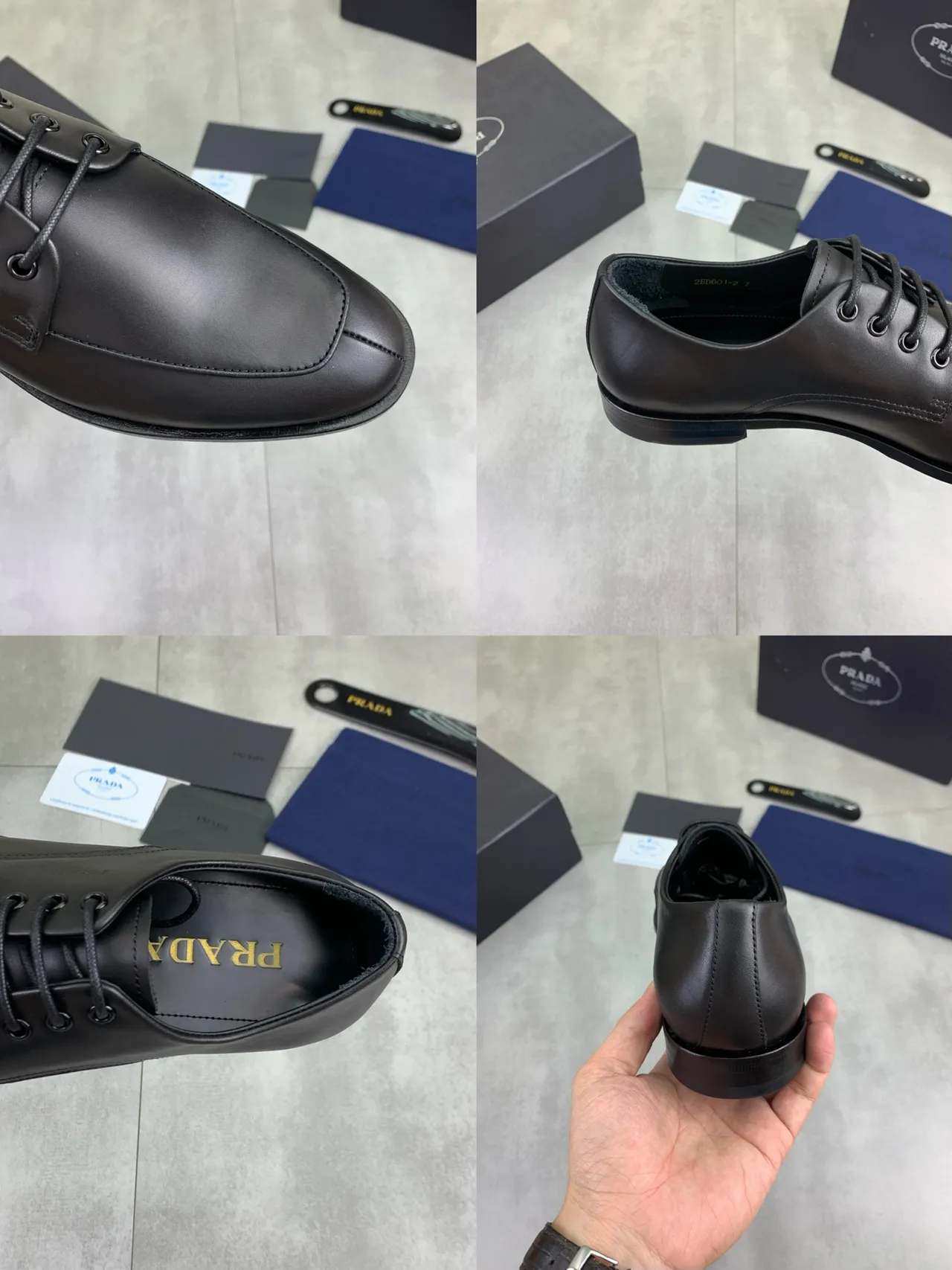 Prada Black Cap-Toe Smooth Leather Oxford Shoes